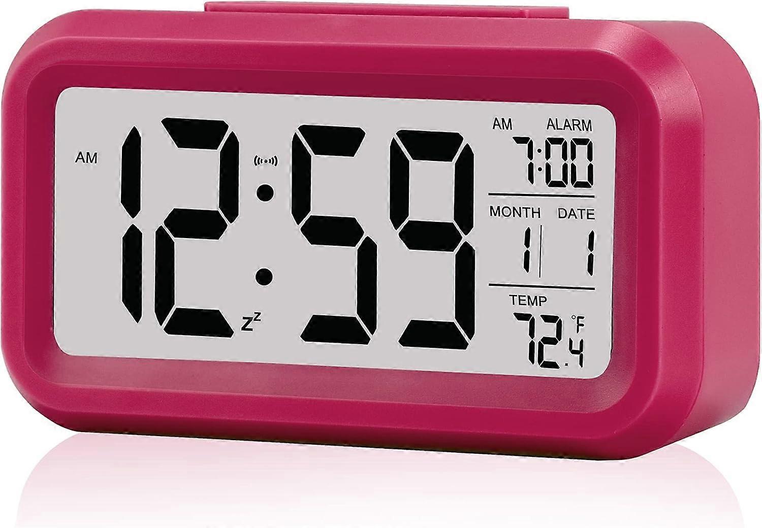 Alarm Clock, Small Digital Alarm Clock, 5.1" LCD Screen with Snooze Date Calendar, Temperature Alarm Display, Bedside Easy to Install (Red)
