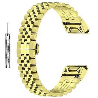 Para Fenix 7S/6S/5S Correa de reloj de acero inoxidable 5 cuentas Correa de repuesto Muñeca con herramienta B Estilo F Garmin Fenix 7S Oro