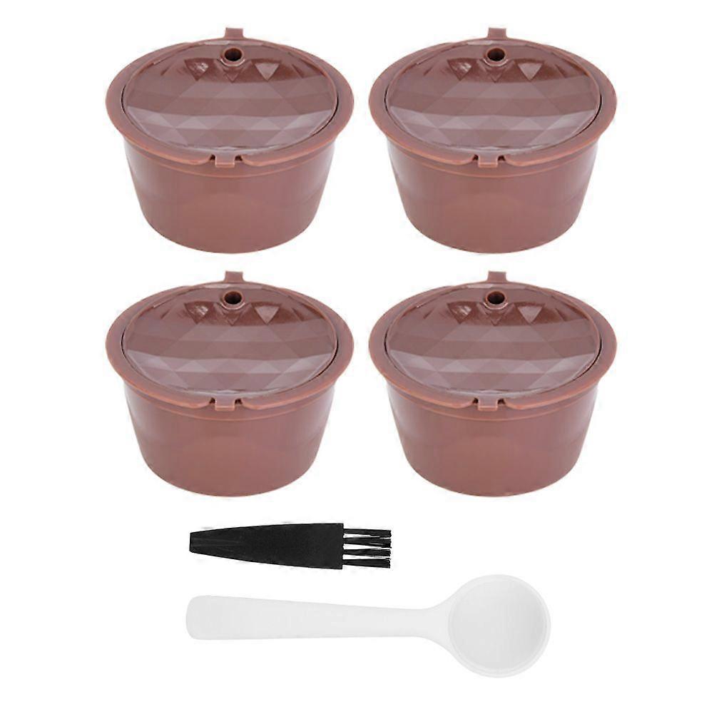 4pcs Reusable Refillable Coffee Capsules Pod Filter Cups Strainer Brown