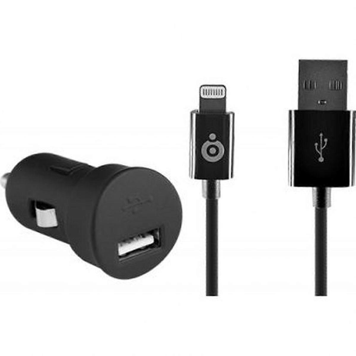 Mini cargador de encendedor negro 1A Conector Lightning, Negro