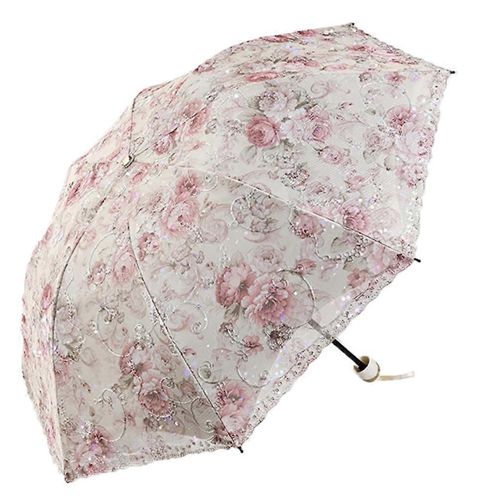 Floral Lace Foldable Sun Umbrella for Hiking - Portable UV Protection Outdoor Flower Design, Lightweight and Compact
