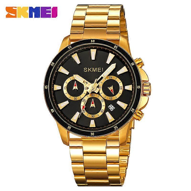 SkmeiMen's Watch Three Eyes and Six Needles Multifunctional Men's Watch Classic round Large Dial Quartz Watch Wrist Watch