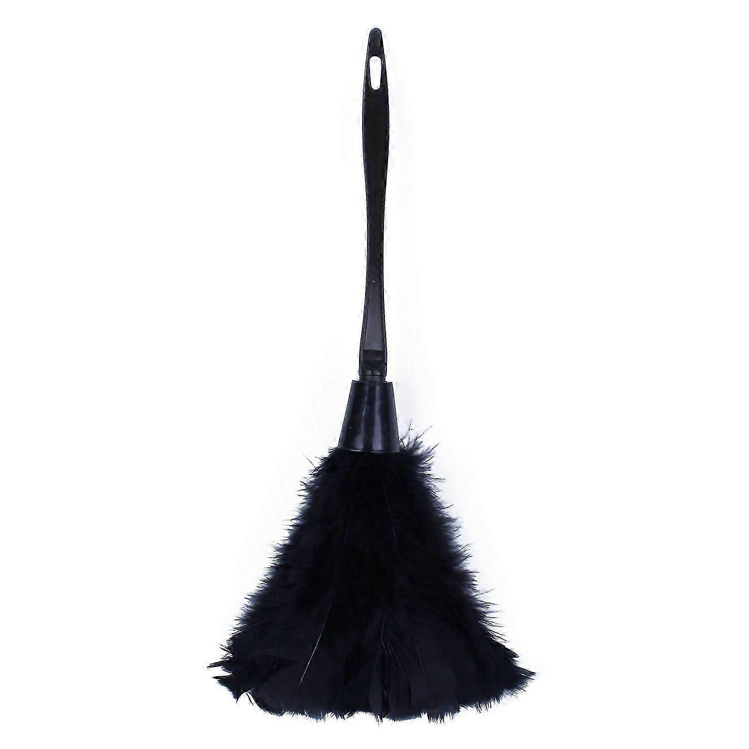 1pc Turkey Feather Duster with Black Plastic Handle Cleaning Tool(black)35cm