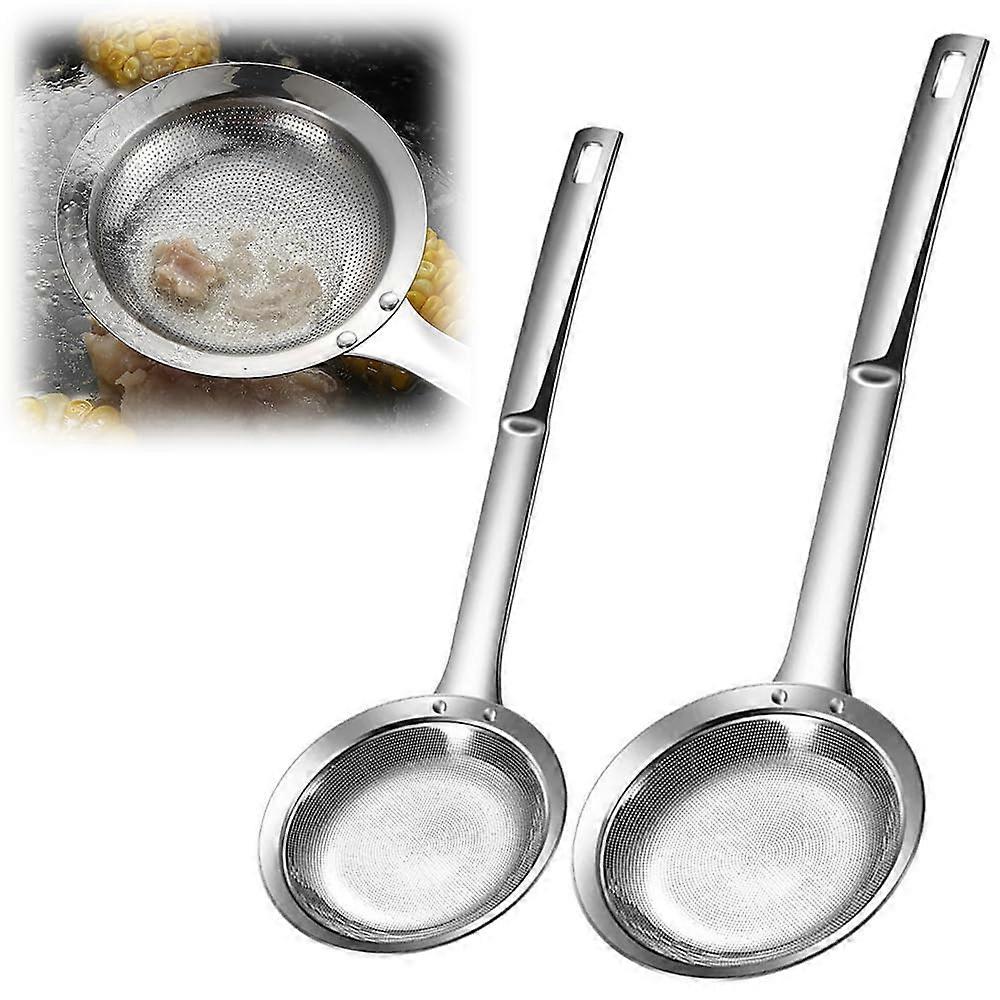 Fine Mesh Stainless Steel Colander Spoon, Extra Fine Strainer with Handle, Durable Oil Filter Sieve for Skimming Grease and Foam