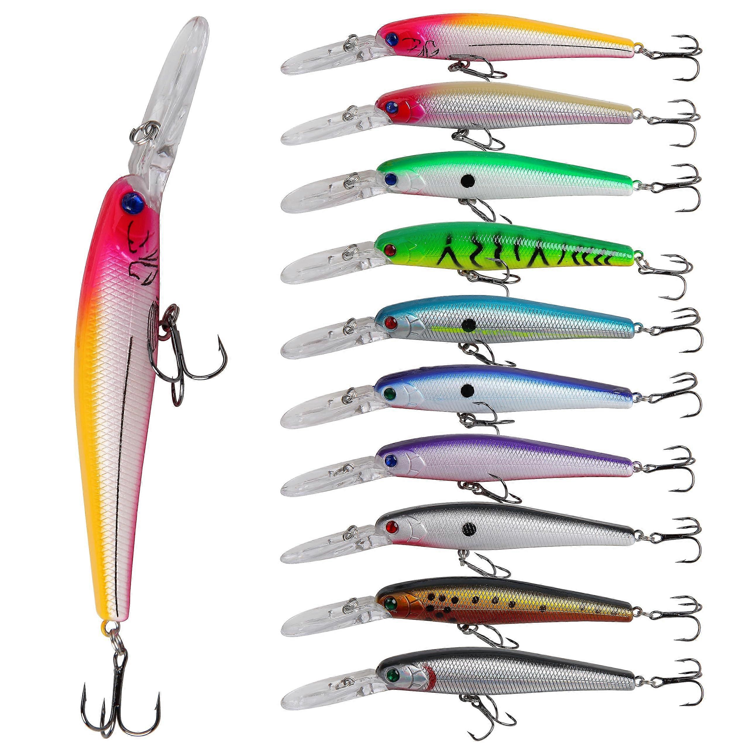 Fishing Lures Hard Baits 10pcs Minnow Deep Diving Swimbait Set with Treble Hooks 3D Eyes for Bass Trout Walleye Catfish