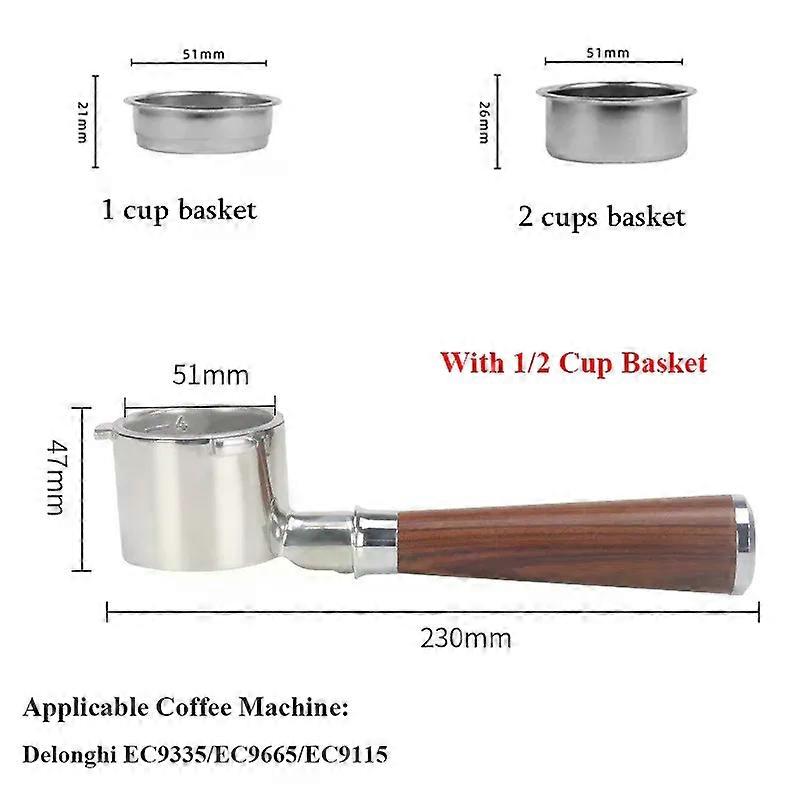 51 מ"מ פורטפילטר ללא תחתית תואם למכונת קפה דלונגי EC9335 / EC9665 / EC9155 מחזיק מסנן קפה אביזרי קפה בריסטה