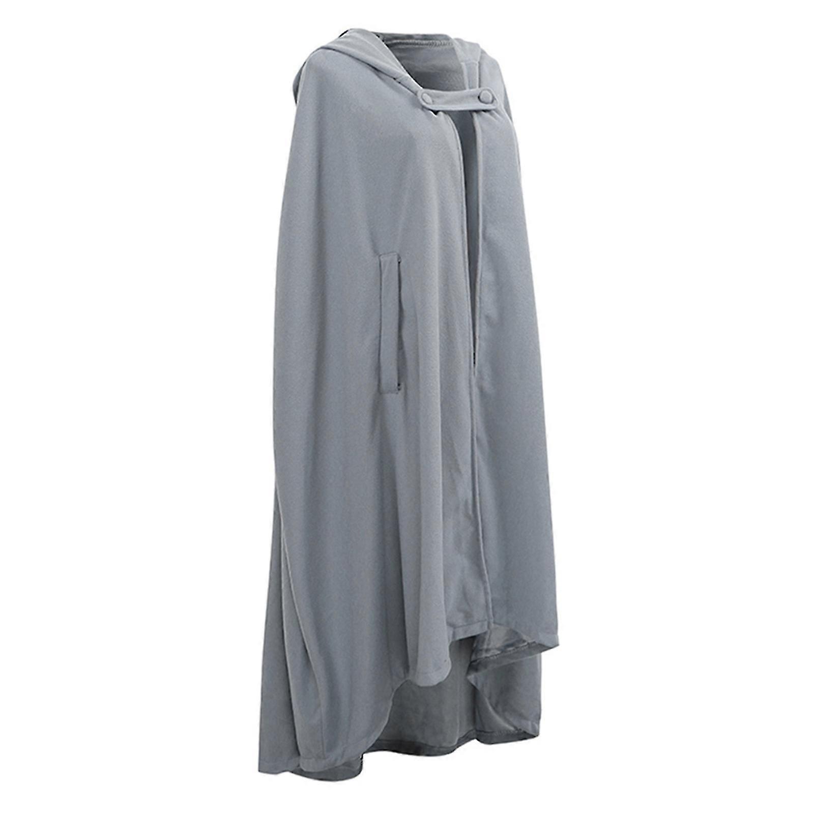 Hooded Tie Shawl Long Cape Light Grey XL
