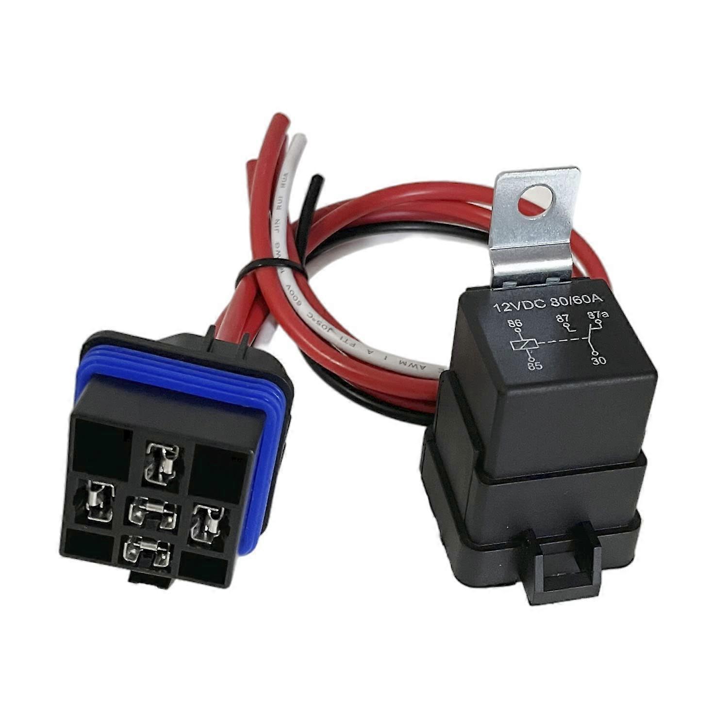 60/80 Amp 12V Automotive Relay with Pigtail, 5-Pin Configuration, 12 AWG Copper Wires for Marine Applications