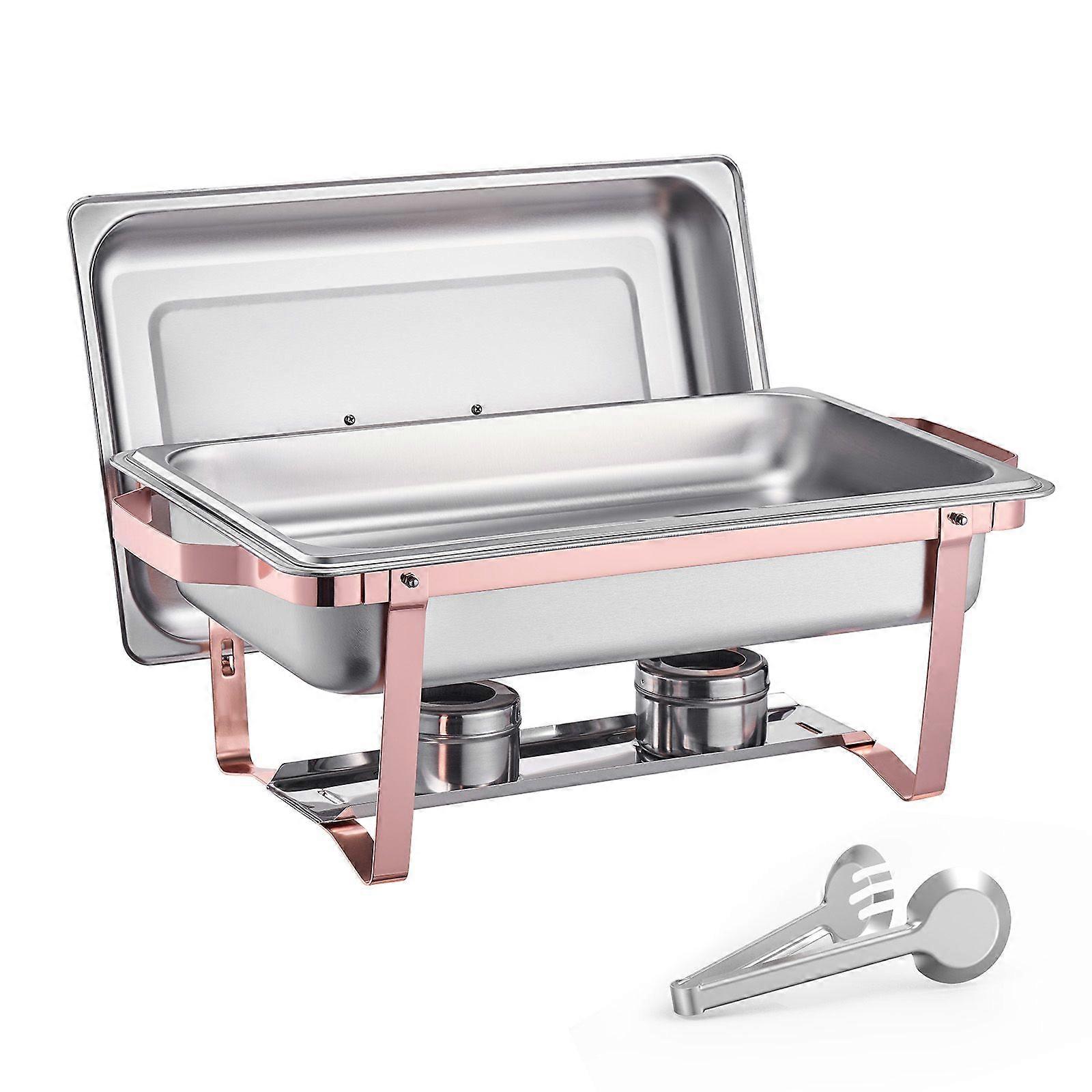 Chafing Dish Buffet-Set, 8 Qt 2er Pack, Edelstahl-Käfer mit 2 Pfannen in voller Größe, rechteckiger Catering-Stövchen-Server, Roségold