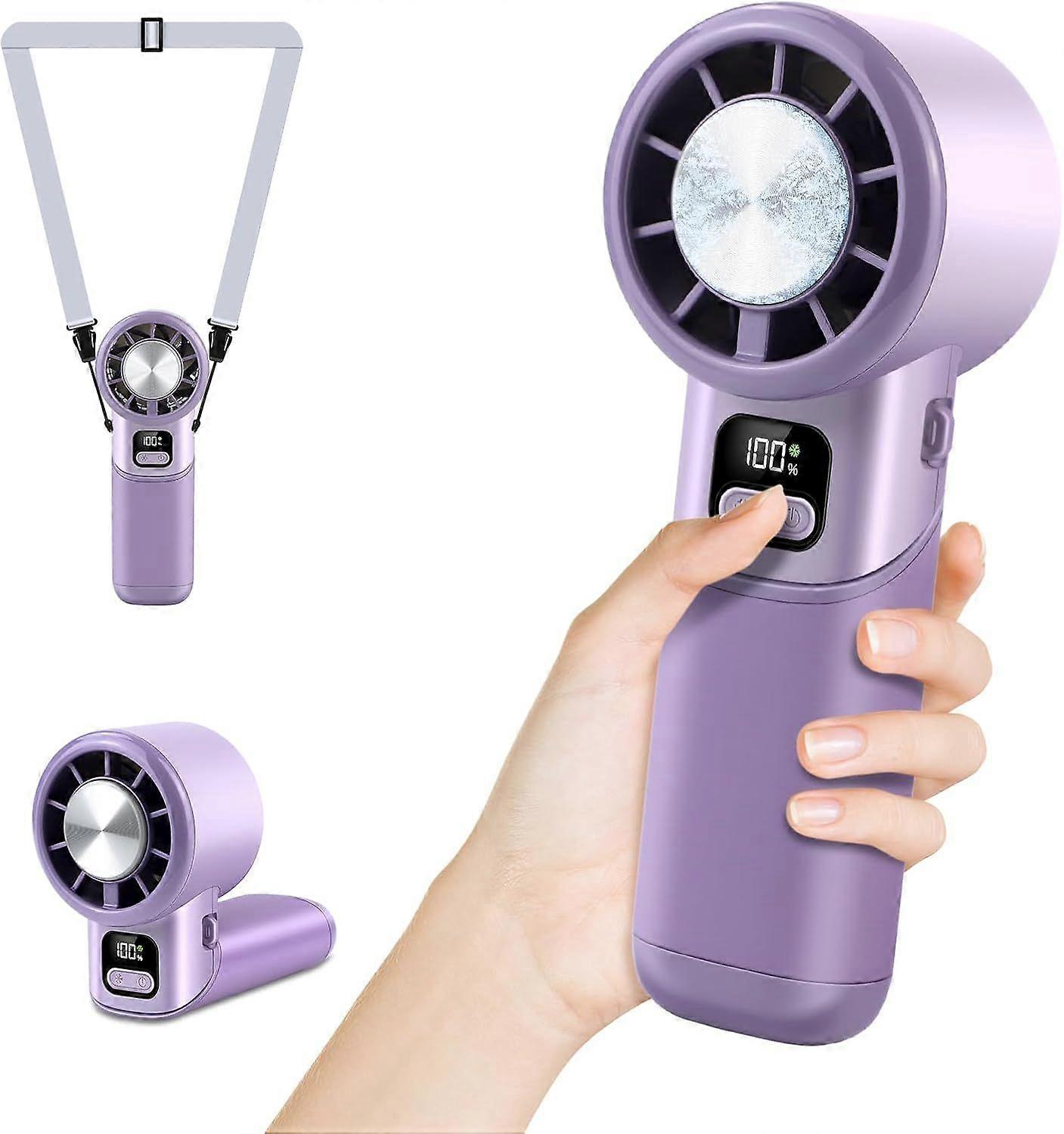 High-Speed Portable Handheld Turbo Fan with Ice Cooler, LED Display, 3600mAh Rechargeable Fan, Up to 9H Runtime, 90Foldable Mini Fans for Travel, Comm