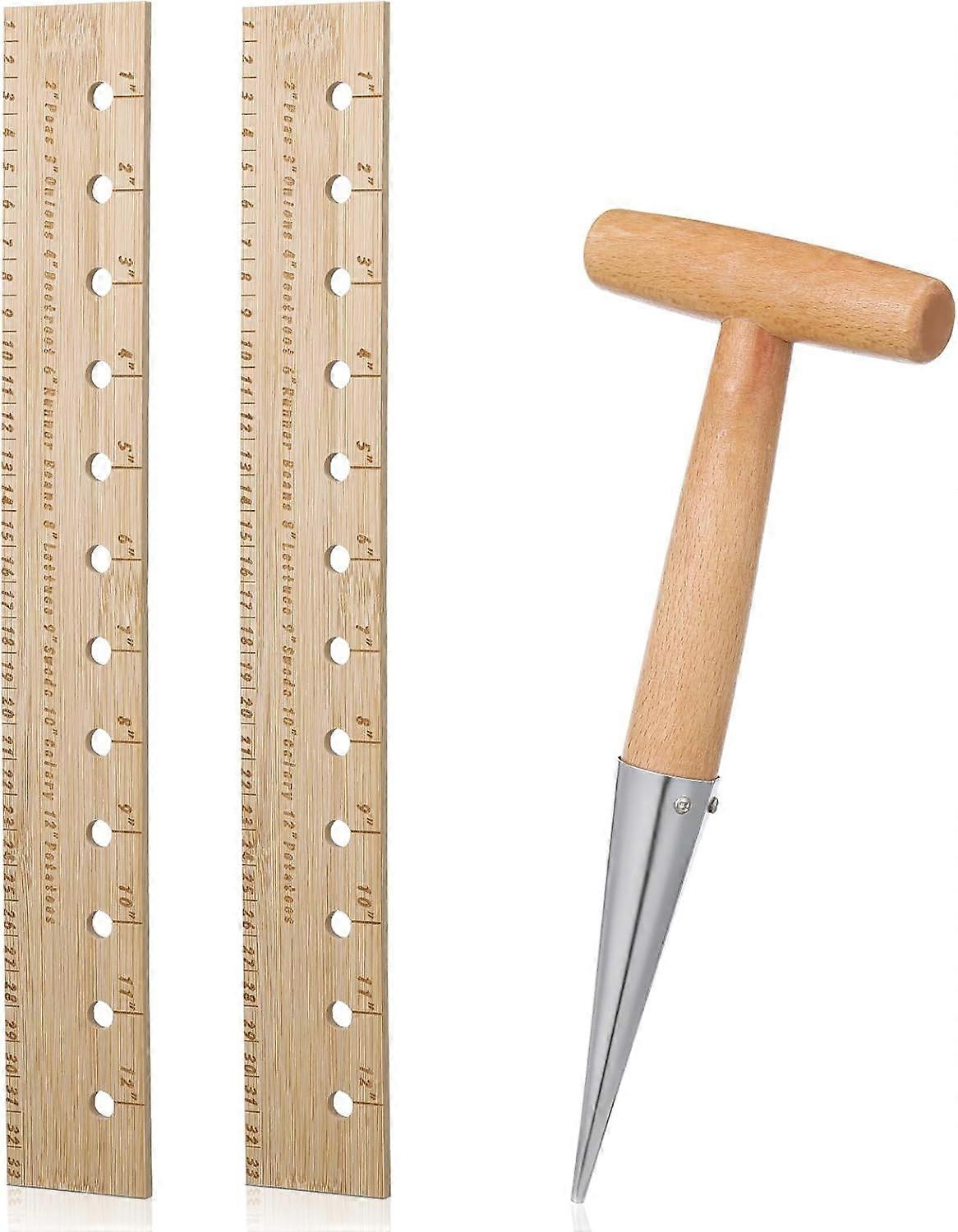 3 Pcs Planting Ruler and Dibber Set Include 2 Seed Spacing Interval Ruler with Holes 13", 1 Hand Plant Dibber ZMYX SZRH