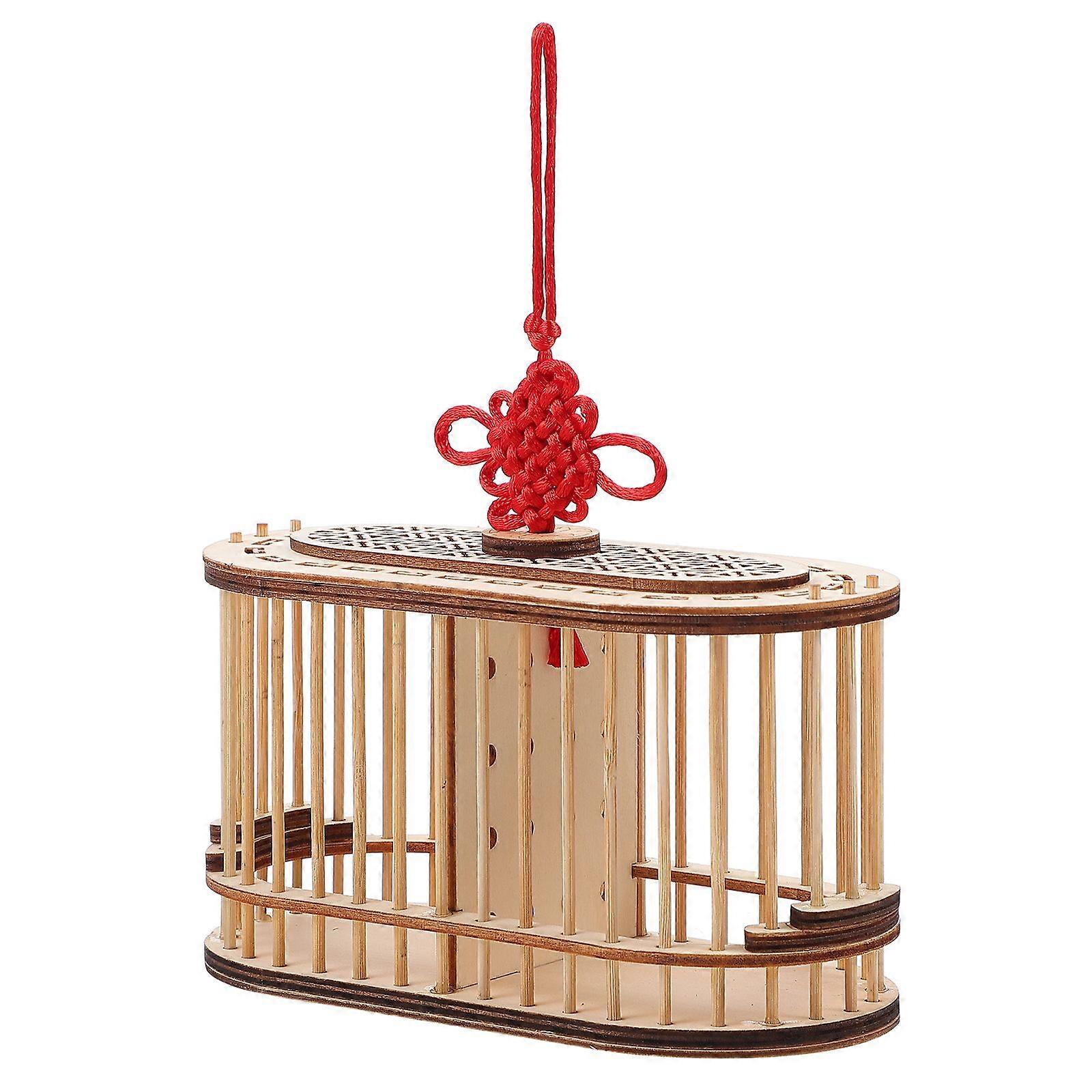 1pc Elliptic Double Lattice Wooden Grasshopper Cage Grasshopper Carrying Case