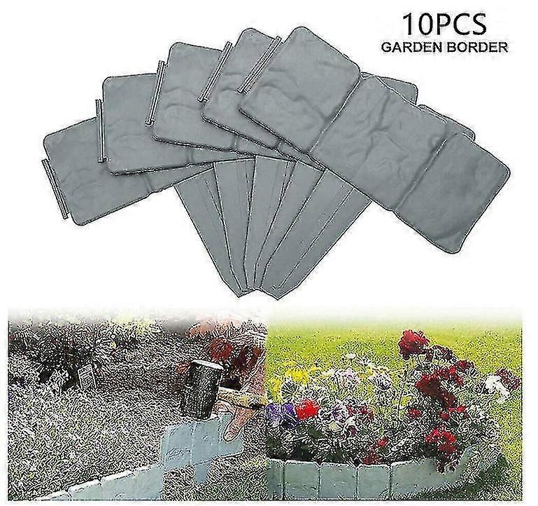 Garden Border Fence Flower Bed Edging Plastic Faux Stone Trim 10piece