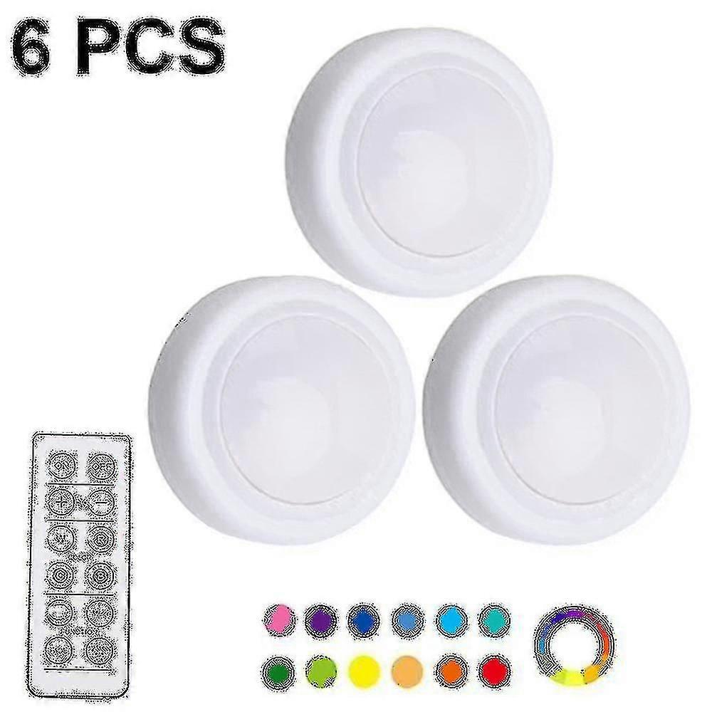 6pcs Night Light With 16 Colors Changeable Led Puck Lightings Battery Powered Dimmable Under Cabinet Lights Wireless, With 2 Remote Controls & Ti