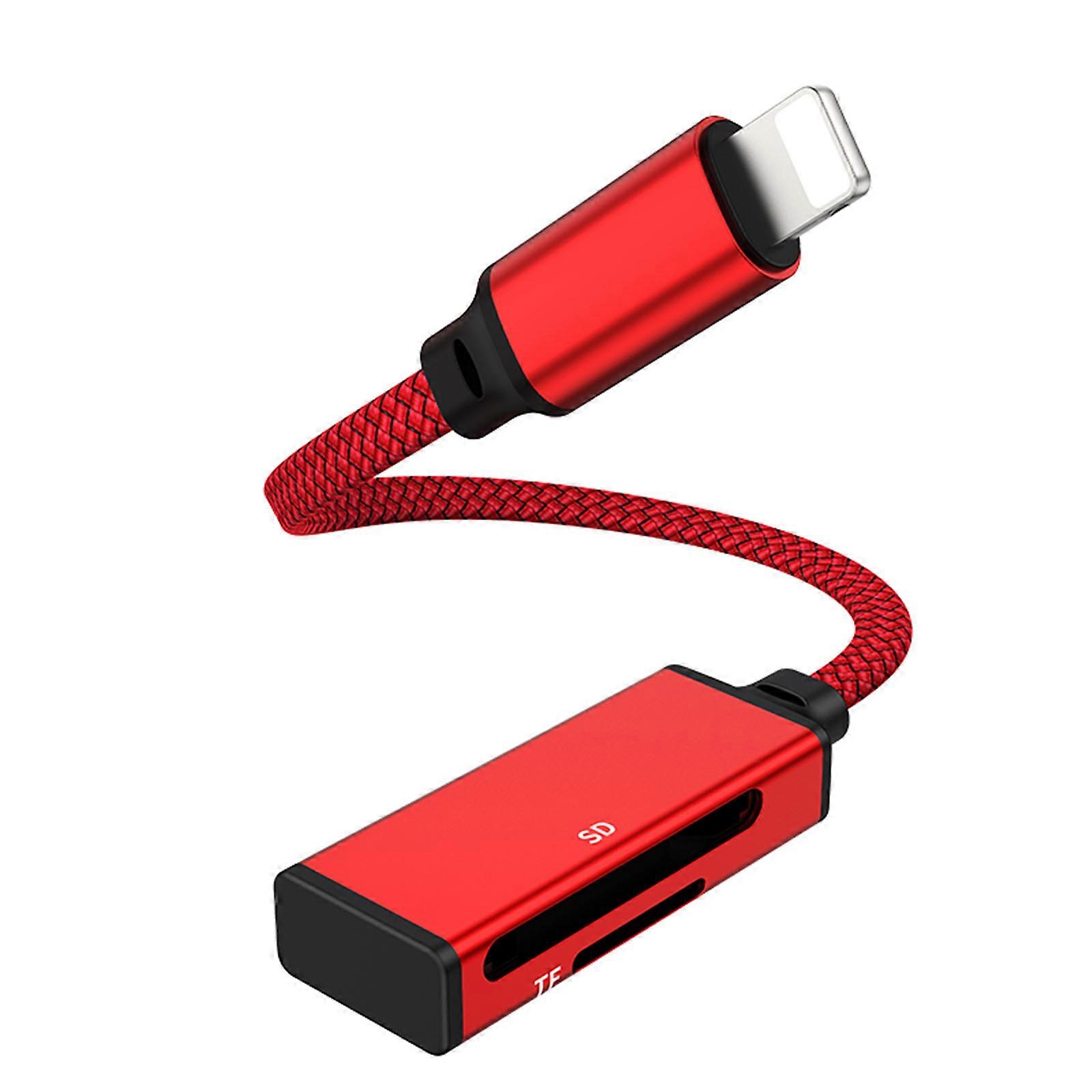 2 In 1 SD TF Card Reader for SD TF Camera Memory Card OTG Adapter for Apple iPhone iPad  Red