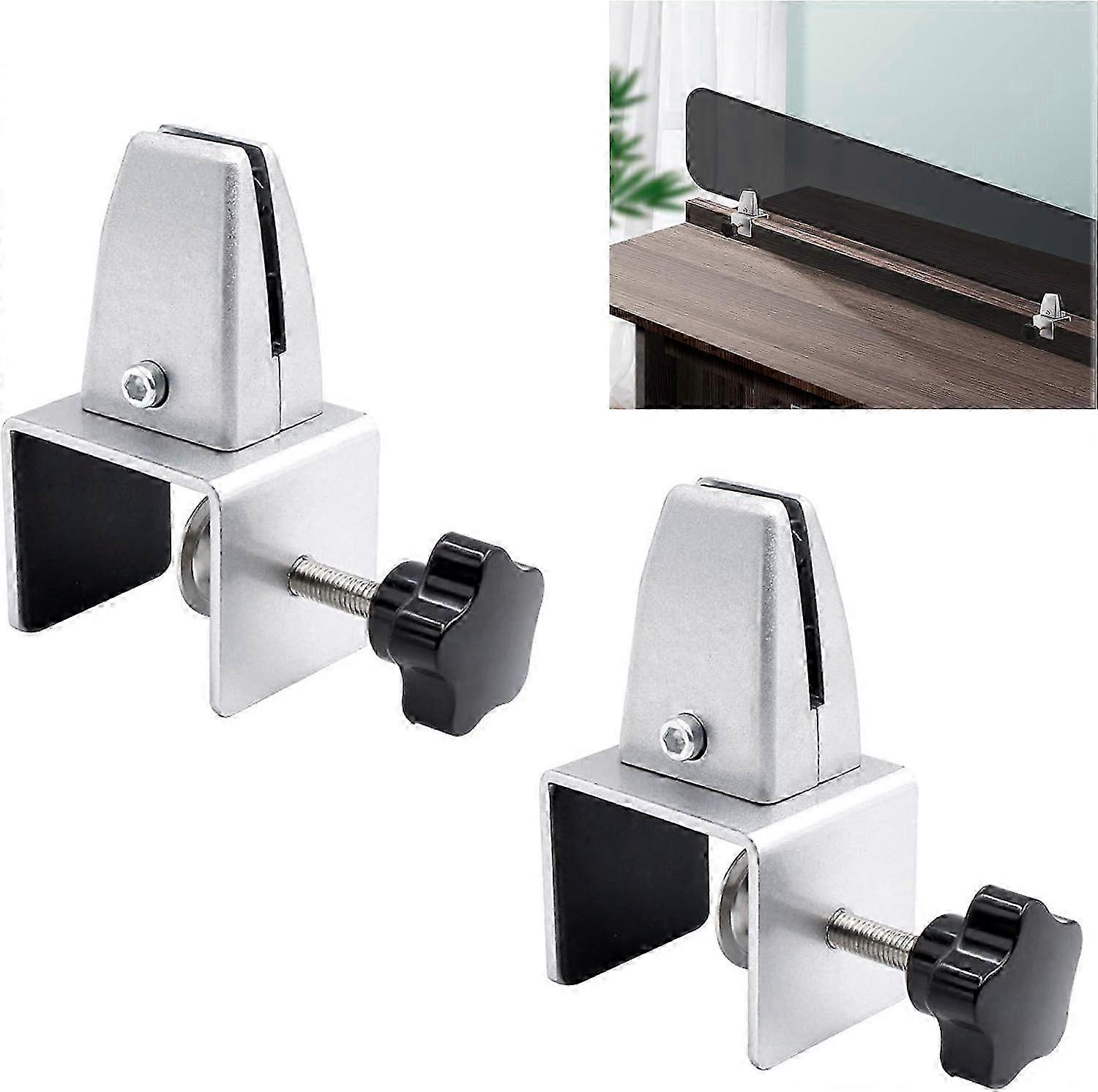 Adjustable Silver Desk Partition Clamp Brackets for Wooden Panels, 2Pcs Privacy Clip Set for Sneeze Guard Installation