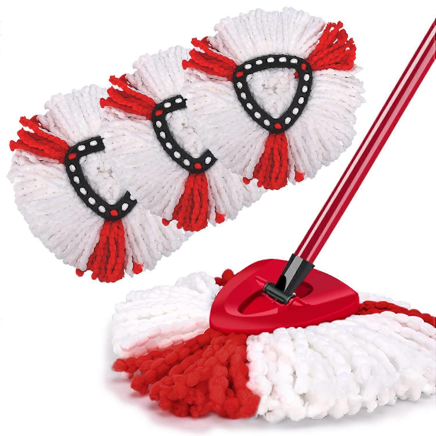 Pack Replacement Mop Heads, Reusable Triangular Spin Mop Heads, Compatible with Vileda Turbo Replacement Heads, Red