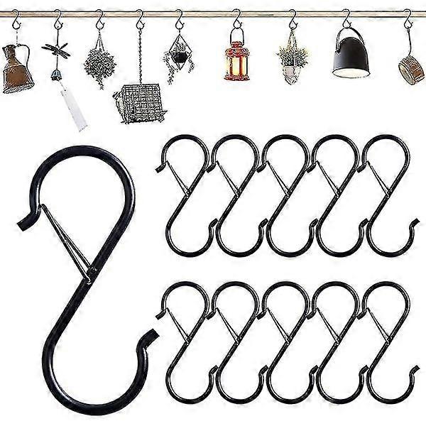 10-pack S-hooks for hanging Black S-hooks Heavy duty metal hooks with safety