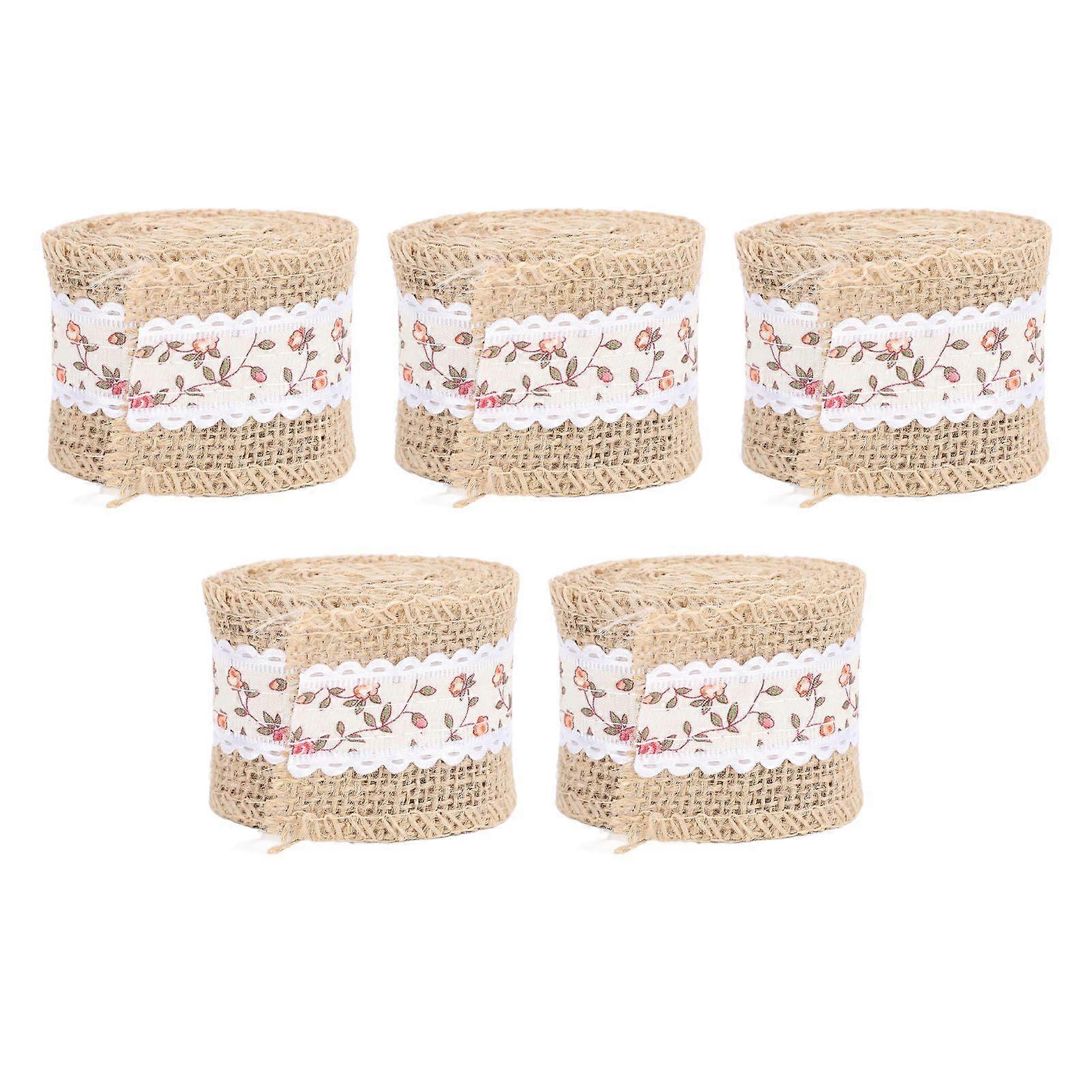 2025 Latest Model  5 Rolls Burlap Roll Fabric Ribbon Multifunctional 5cm Width