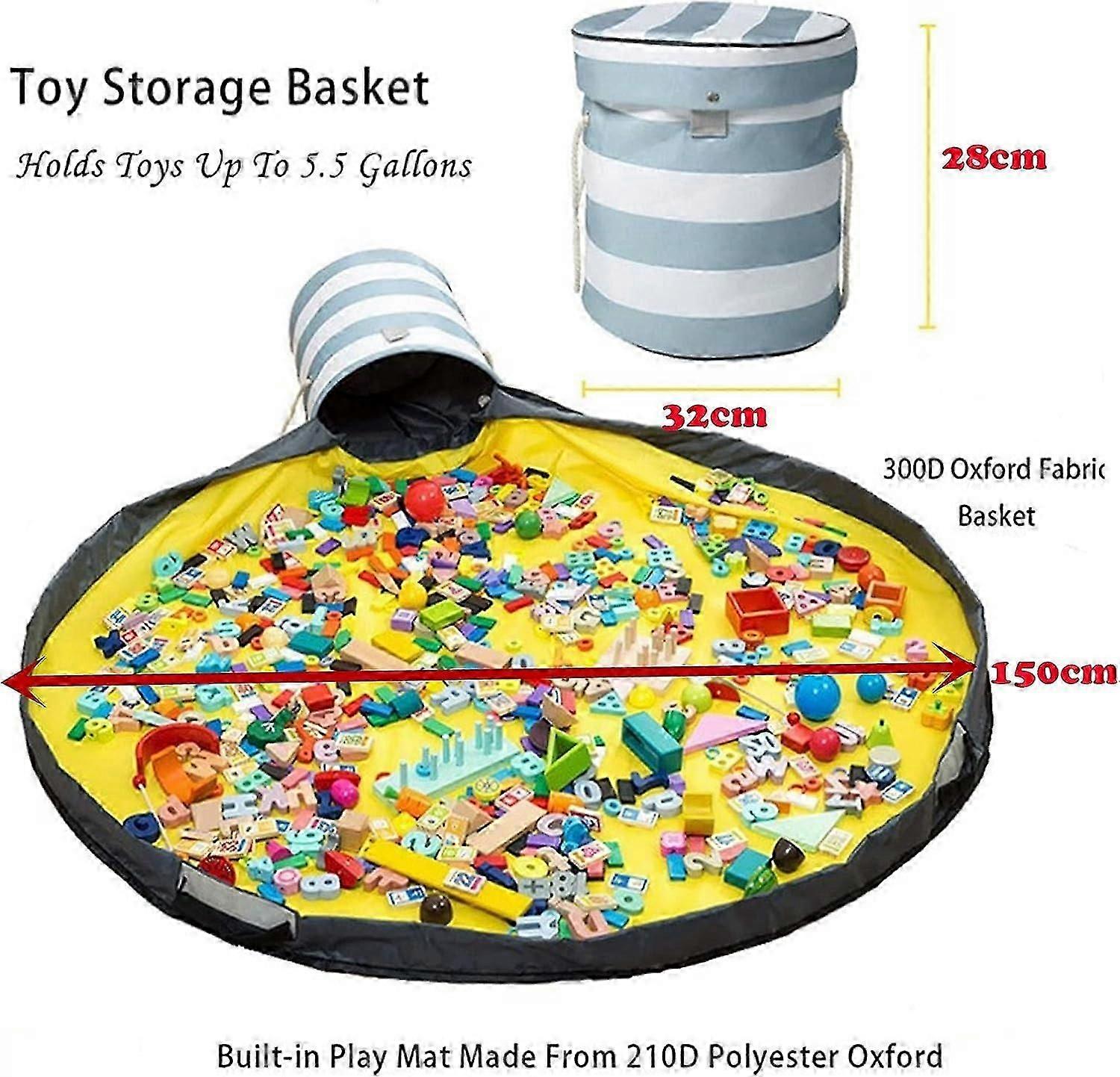 Foldable Toy Storage Bag with Play Mat - Quick Cleanup Portable Drawstring Bag
