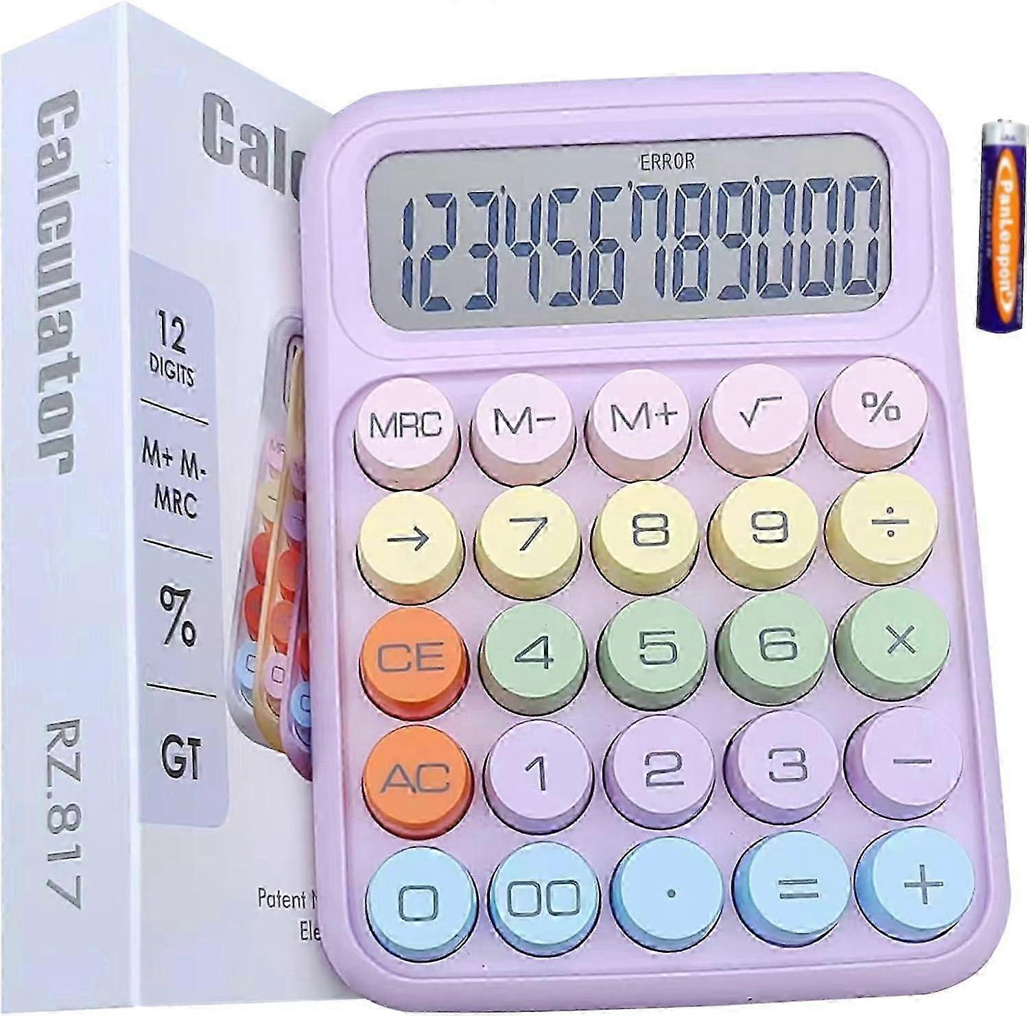 Creative Electronic Cute Color Calculator, Round Button Calculator, 12 Digit LCD & Large Round Buttons, Cute Calculator for Office, School, Home