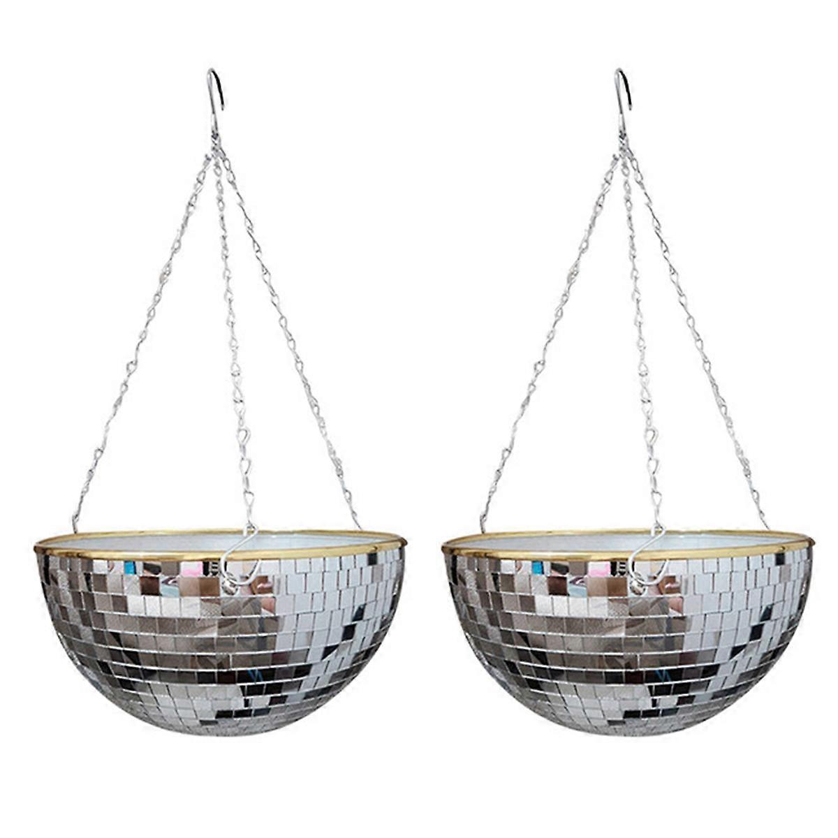 Disco Ball Planter Shape Hanging Vase Flower Planter Pots with Drainage Mirror Hanging Basket Room G