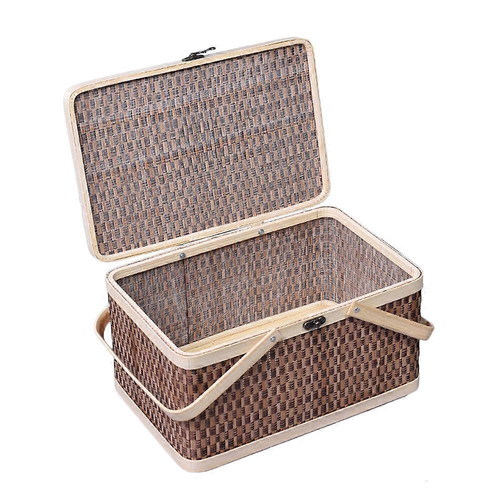 Snack Basket Bamboo Weaving Container for Storage Brown Handheld Design