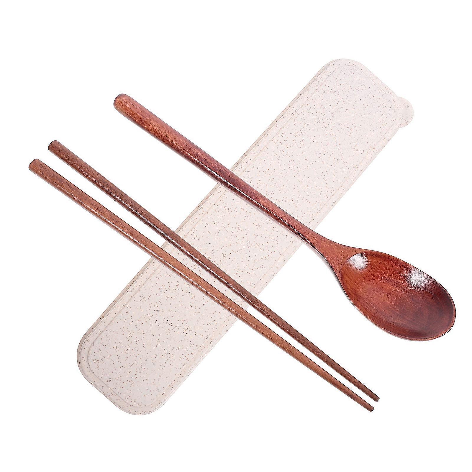 Portable Wooden Spoon and Chopsticks Outdoor Dining Brown Japanese Style Cutlery 23.50X0.80X0.80CM 1Set