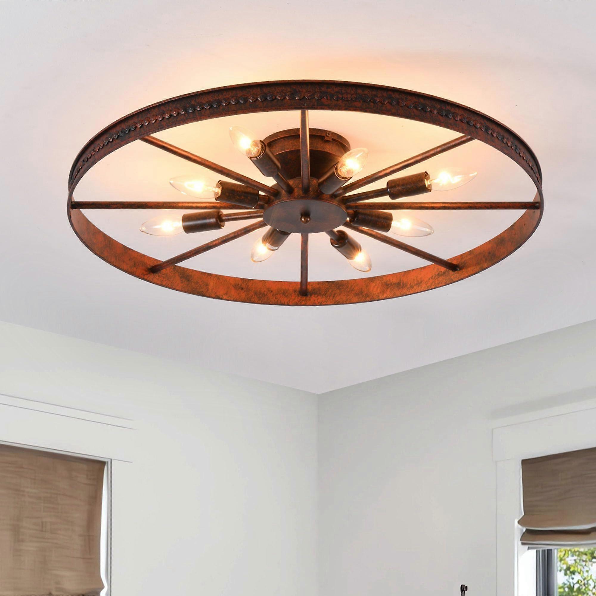 Industrial Retro Ceiling Light E14 × 8 Bulbs, Diameter 68 cm, Rust Colour