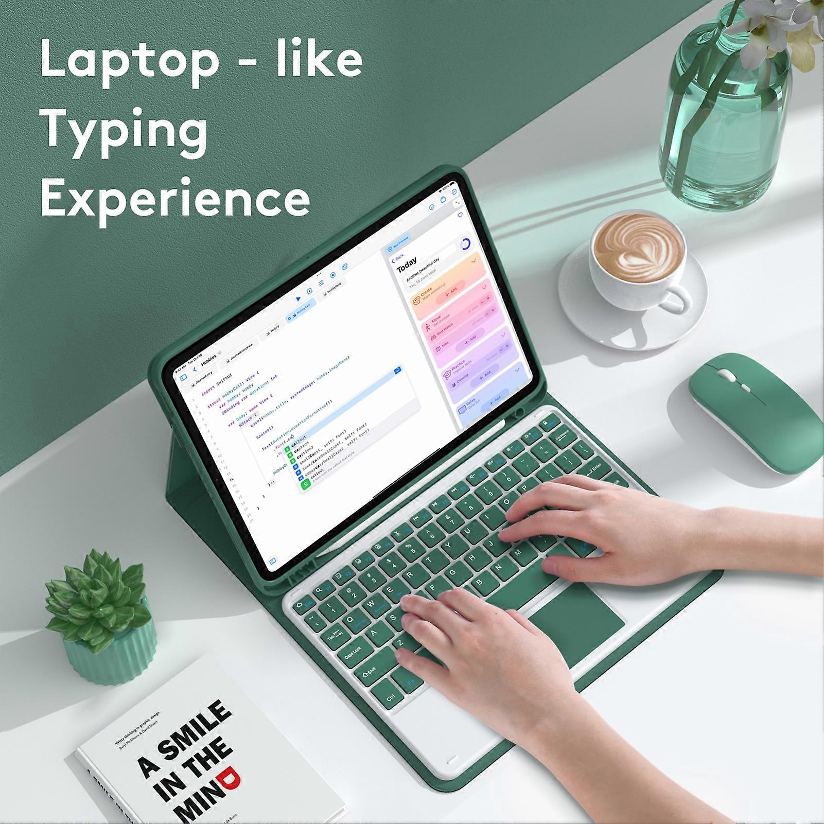 Wireless BT Keyboard USB Keypad with PU Leather Protecting Case for Tablet Compatible with  Air 4 10.9in/ Air5 10.9in/ Pro 11in(2018)/ 11in(2020)/ 11