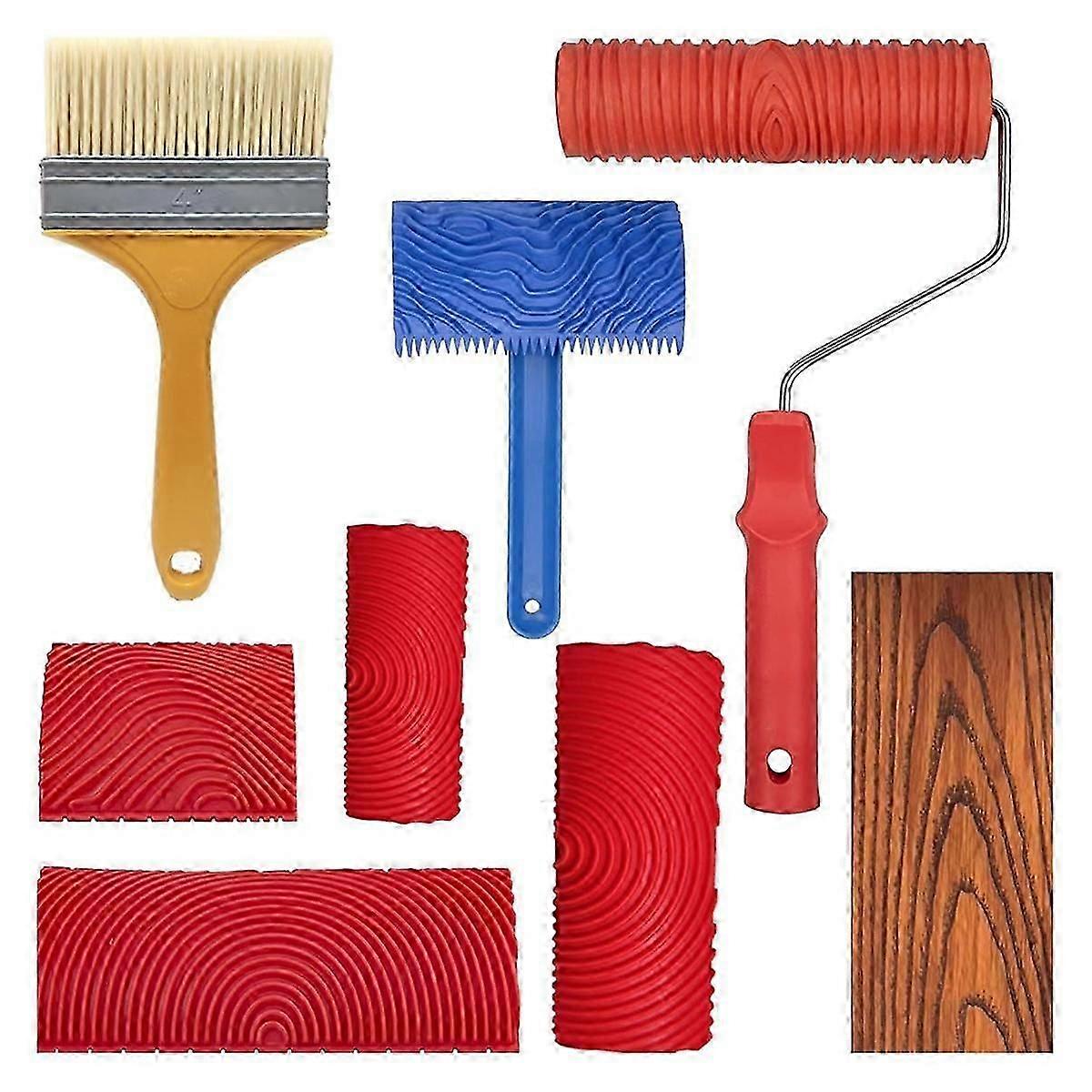 8Pcs Wood Grain Tool Set Wood Texture Paint Tool DIY Rubber Wood Pattern Painting Roller for Wall Room Art Decoration