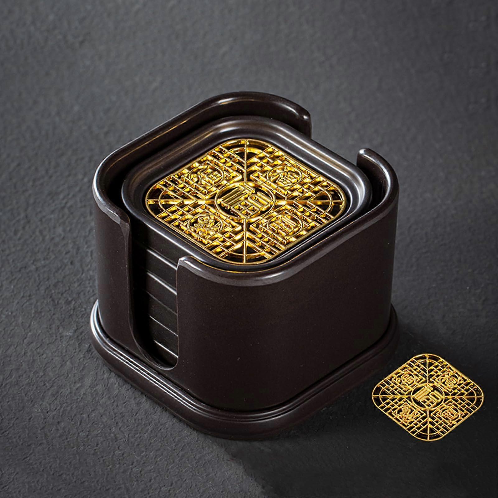 Plastic Coasters 6 Pack with Holder, Thickened Table Protector for Hot or Cold Drinks, Durable Cup Coasters for Home or Office