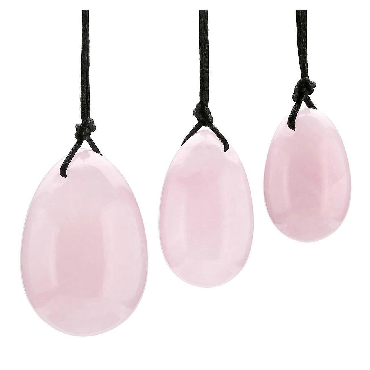Yoni Eggs Set of Three Sizes, Drilled Rose Quartz with Unwaxed Silk Cord for Kegel Exercises and Muscle Massage