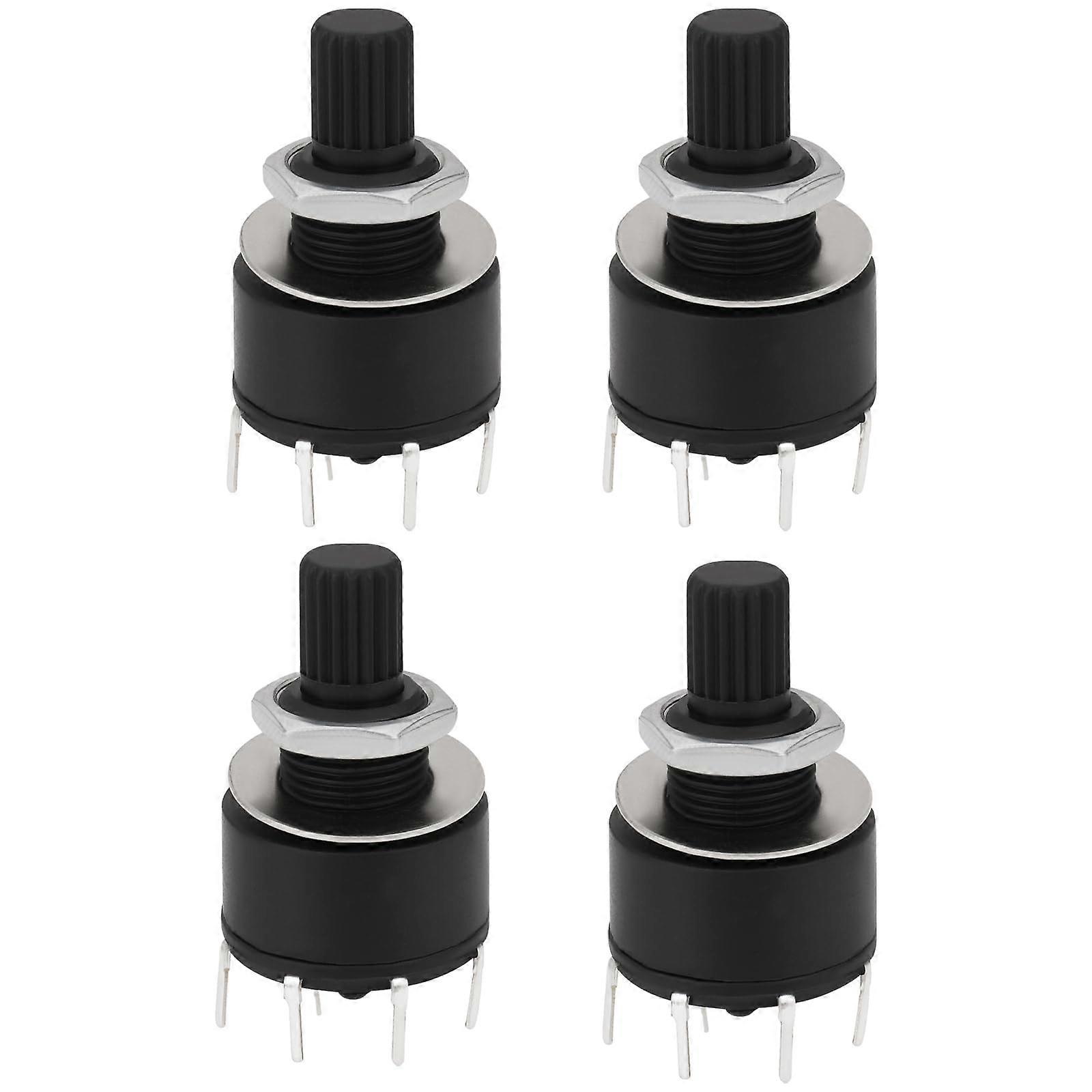 Rotary Switch RS16 16mm 2-Pole 4-Position Plastic With Washer Nut 15mm Handle Black Pack Of 4