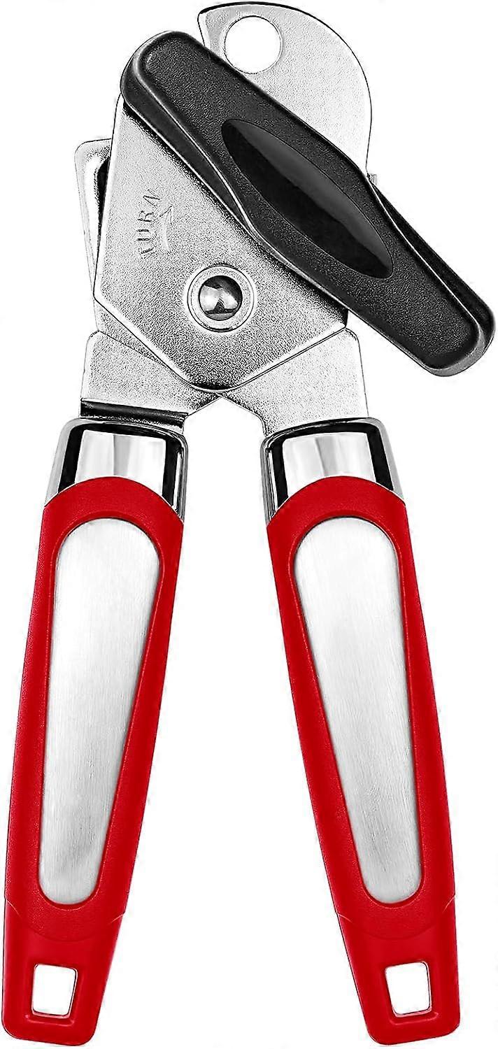 3 in 1 stainless steel manual can opener with non-slip handle Red