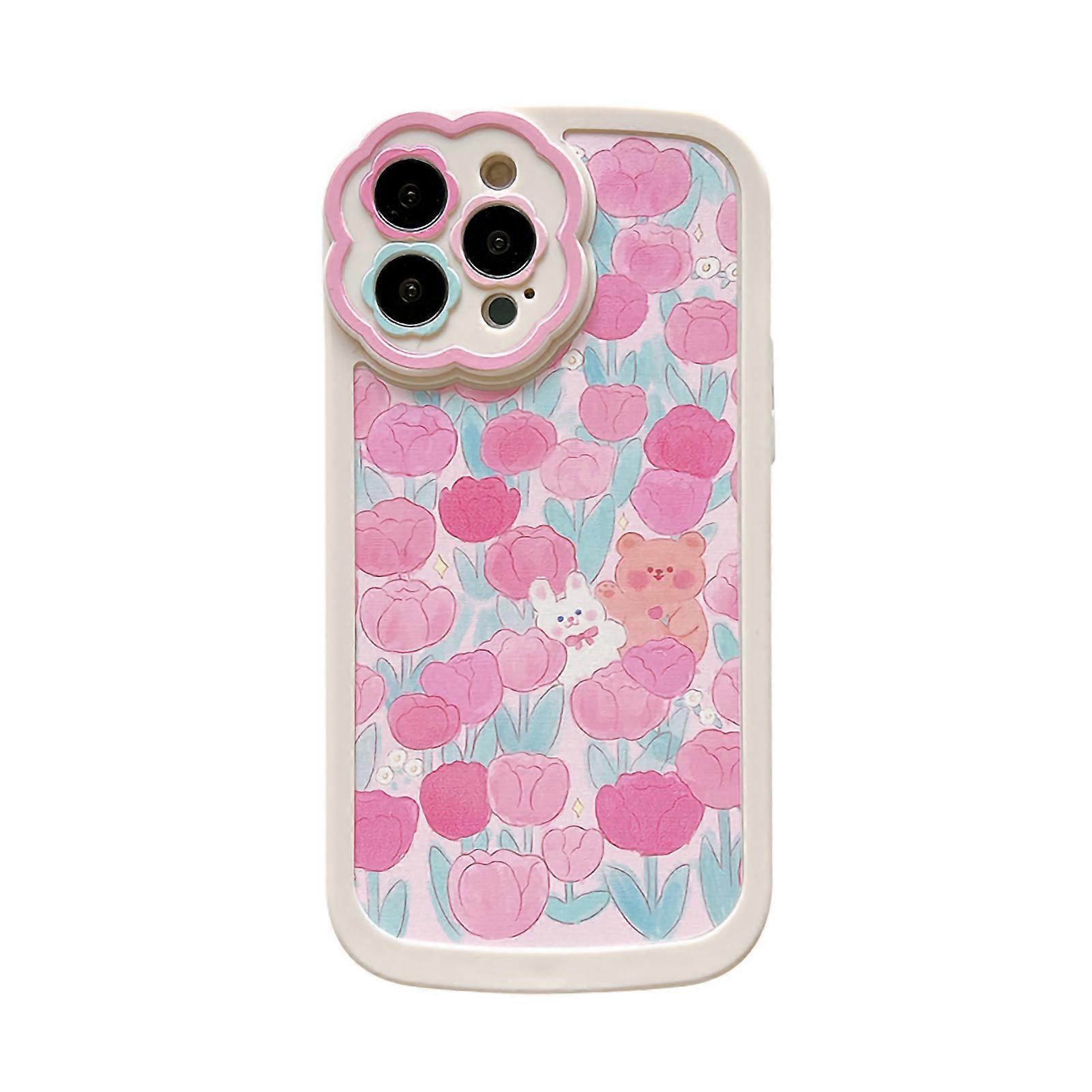 Pink Flower Bear TPU Case for iPhone 13 Pro Max - Stylish, Durable, and Protective