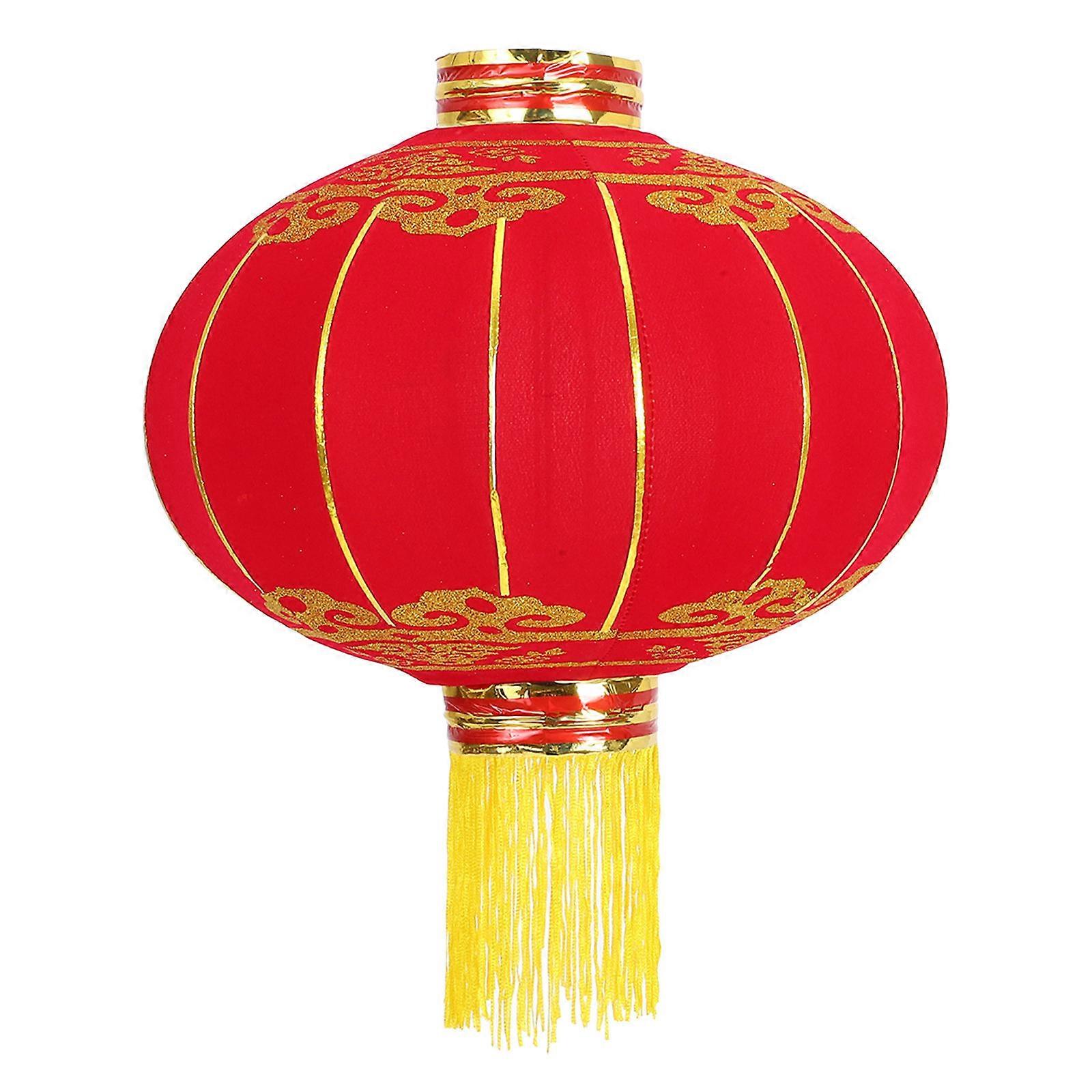 New Year Lantern Red Cloth Lantern for Decor with Gold Tassel 1 Piece