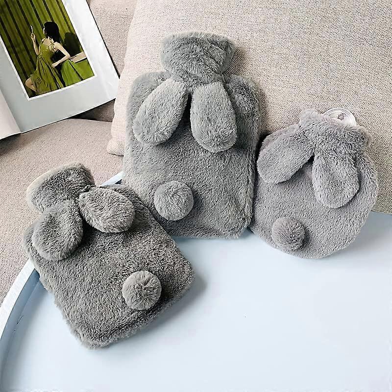 Hot Water Bottle 1000ml Plush Cartoon Rabbit Ears Hand Warmer Soft Cute Design for Warmth and Comfort