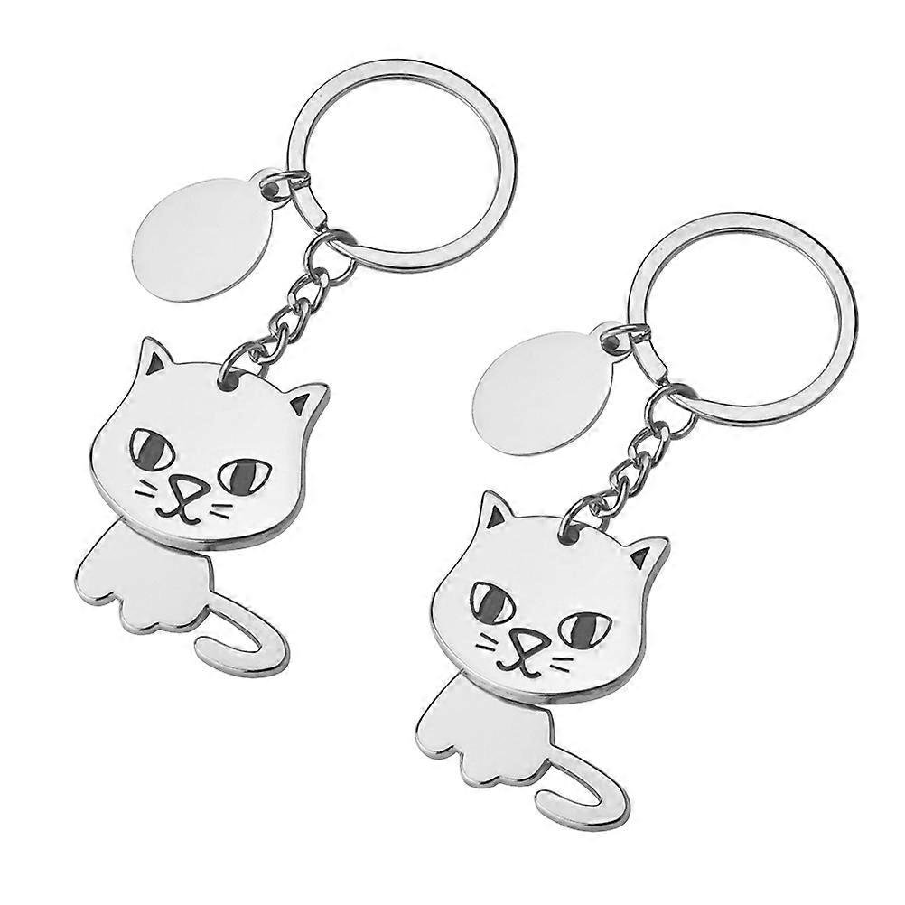 Cat Kawaii Keychain Charms Zinc Alloy Key Ring Daily Use Silver 8.9x3.2cm Durable and Long-Time Use 2Set