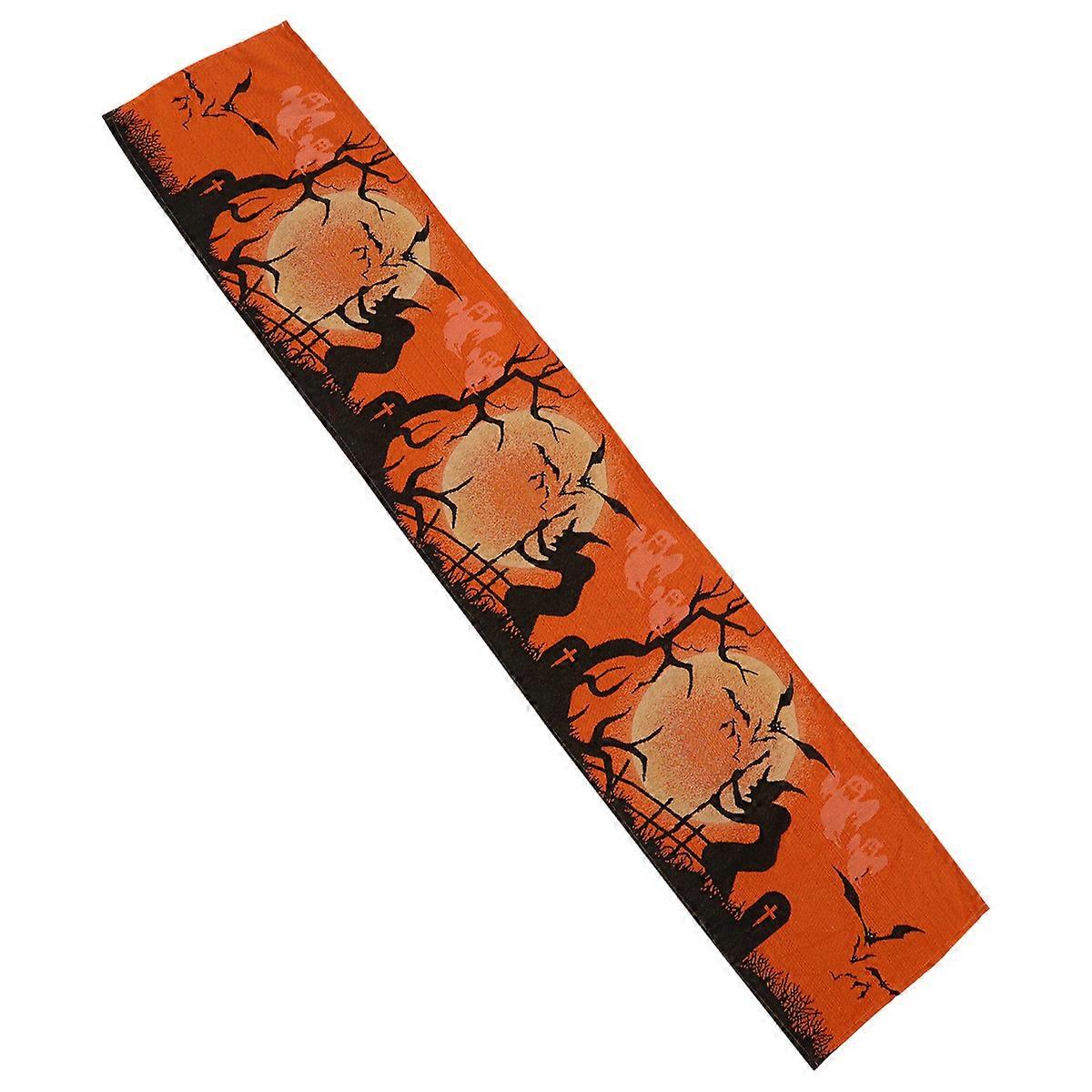 Halloween Table Decoration Tablecloth Runner Rectangular Shape 180.00X34.00X0.20cm Orange Polyester 1Pcs For Indoor Use