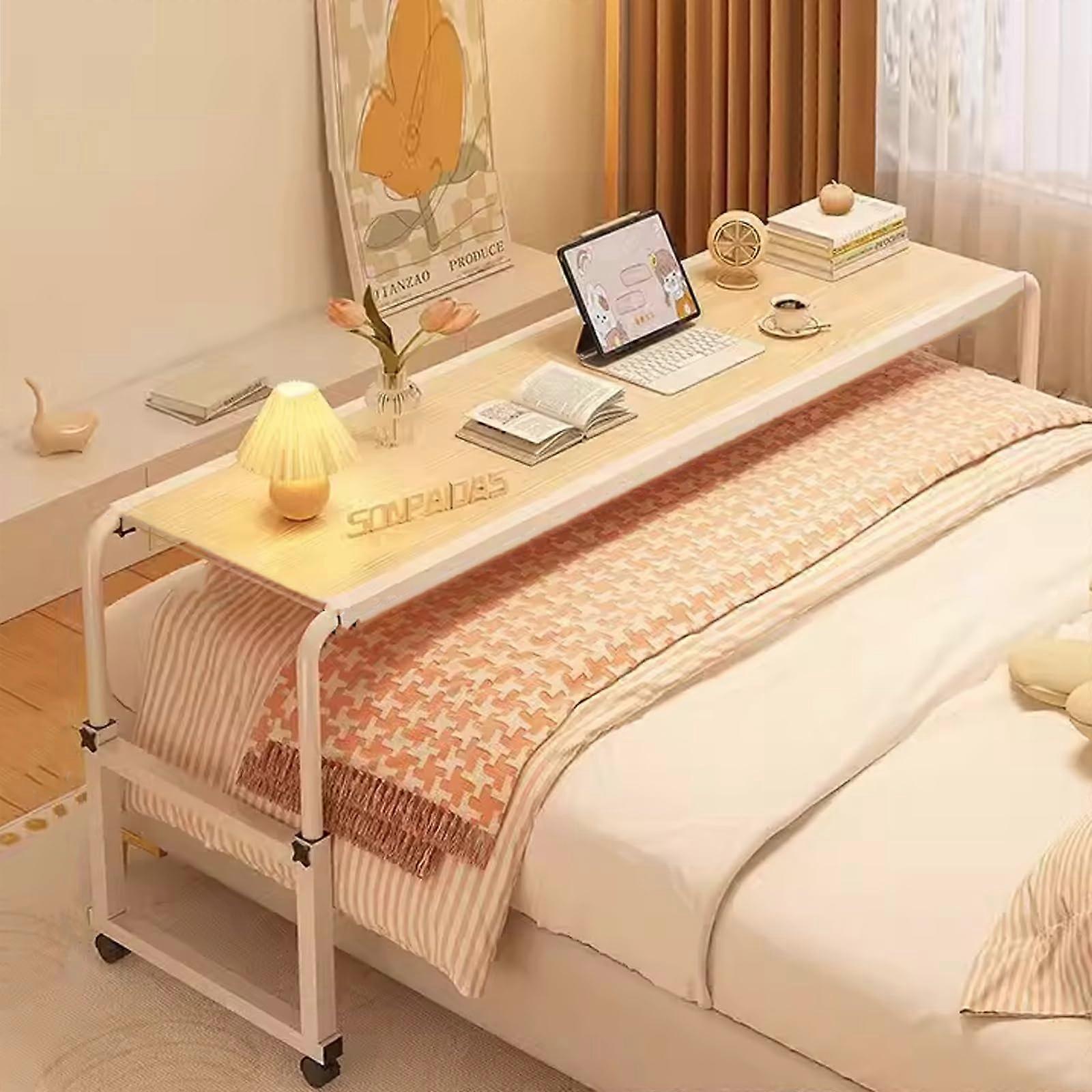Adjustable Rolling Desk – Portable Laptop Table for Home Office, Nightstand, Ideal for Work and Eating in Bed, 120 cm, Wood Color