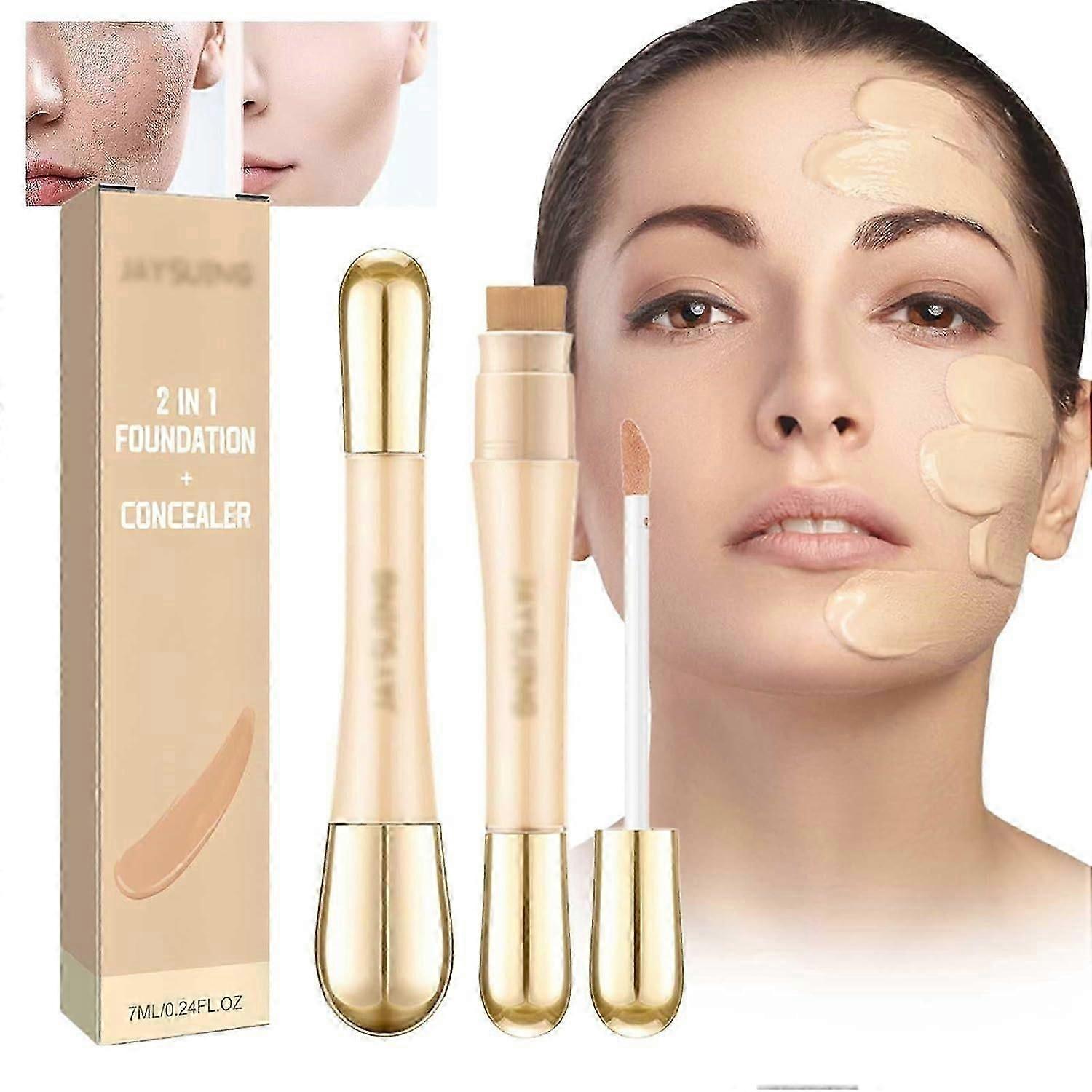 2 in 1 Foundation Anti-Wrinkle Concealer, Double Head Concealer, Long Lasting Waterproof Coverage Concealer