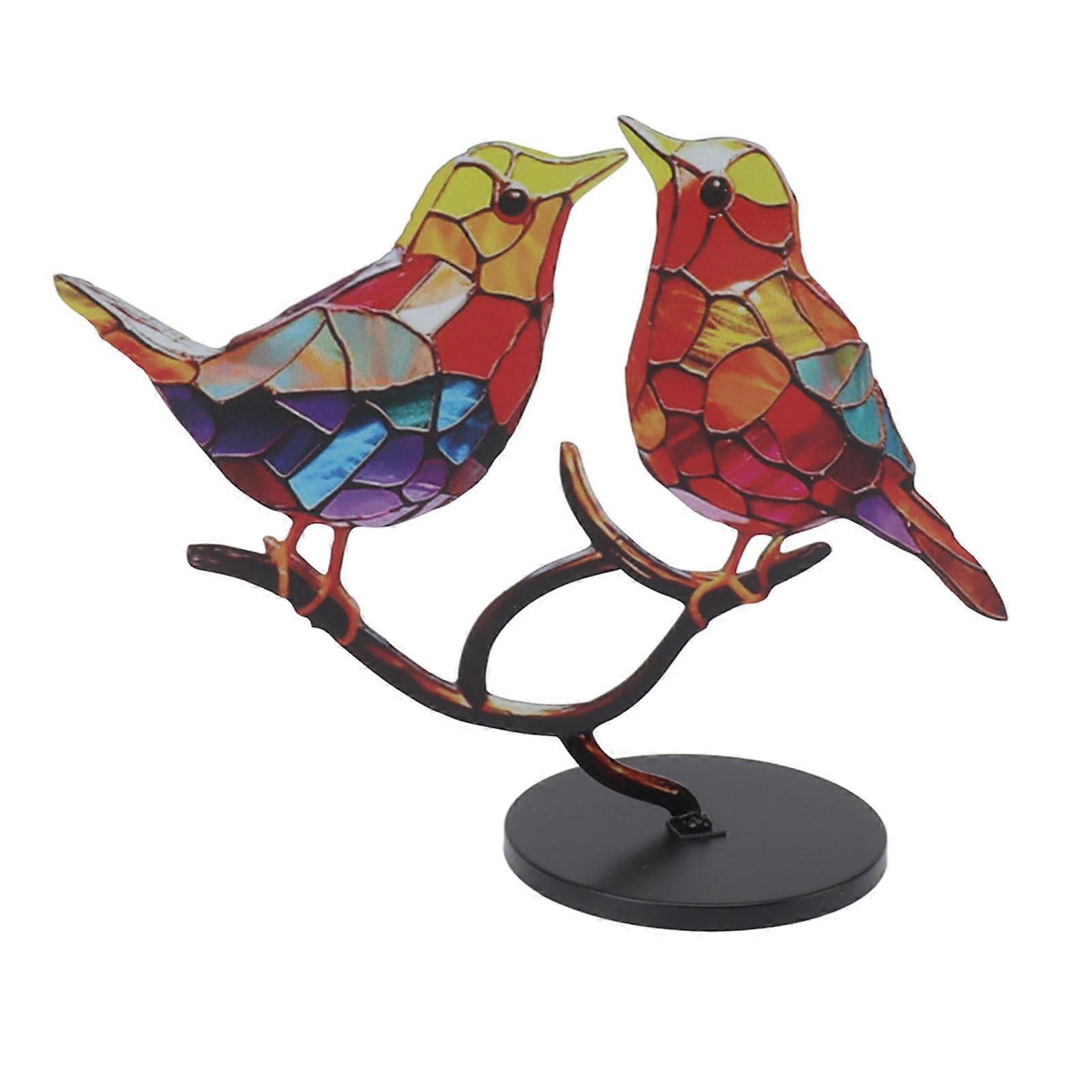 Bleached birds on branches, table decoration, stained glass, lifelike, colorful birds for home