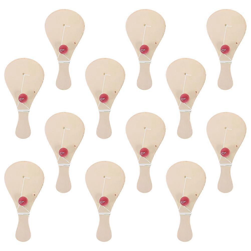 Wooden Paddle Ball Set 12pcs Unfinished DIY Painting Paddles for Creative Activities Family Fun and Party Supplies Easy to Clean Detachable Design