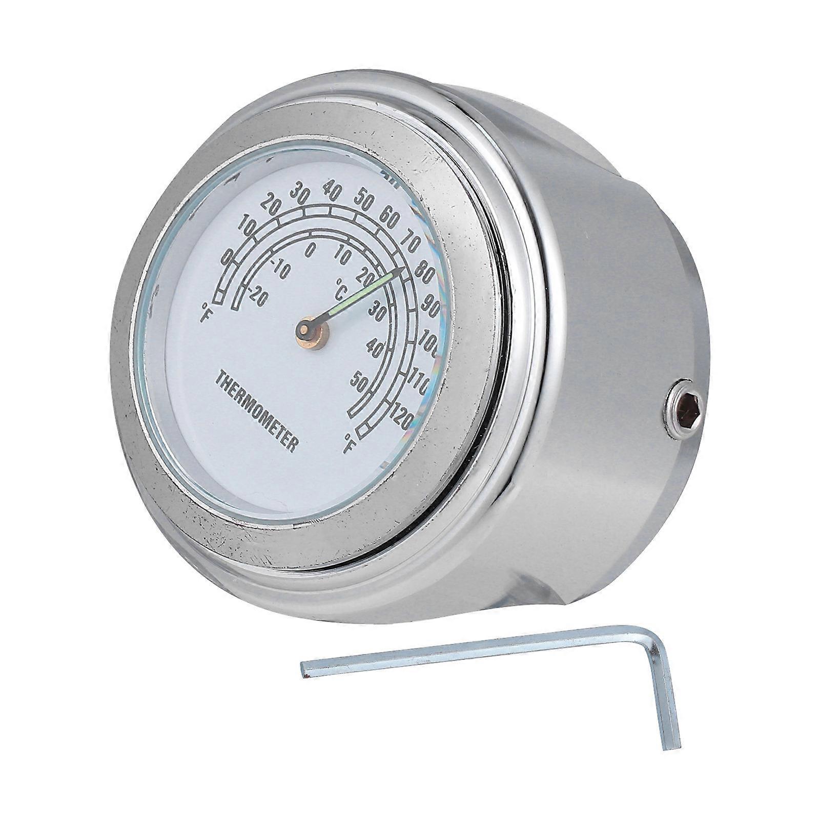 Practical Motorcycle Handlebar Clock Thermometer Waterproof Dial Silver Aluminum