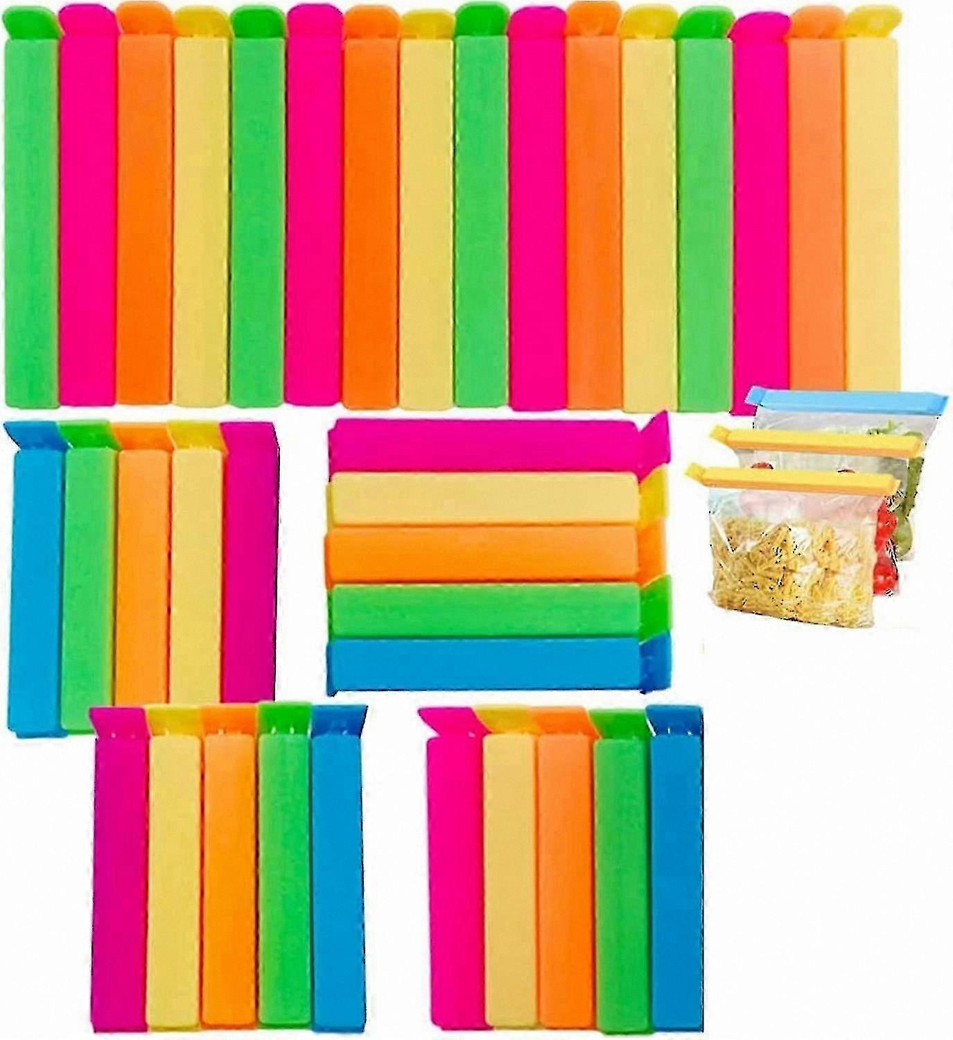 Multicolored Reusable Plastic Bag Clips for Food Storage, 3 Sizes, 60 Pieces