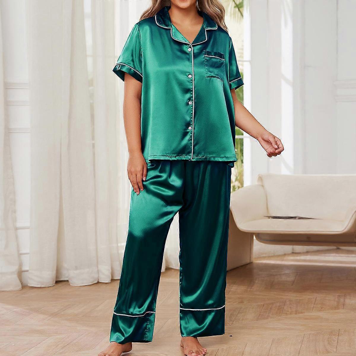 Plus Size Pajamas Women's Spring and Summer Ice Silk Short-sleeved Long Pants Homewear Suit