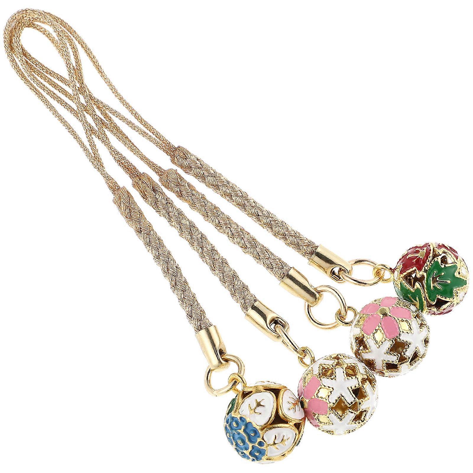 4 Pcs Phone Charms with Bells Delicately Crafted Hanging Bells Phone Cords Charms for Keychains Trees Mixed Style