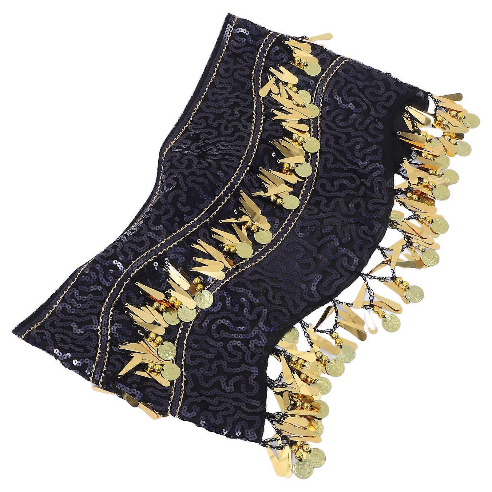 Belly Dancing Scarf Tassel Movement Accentuates Movements Shimmering Effect Black Chiffon 1Pcs