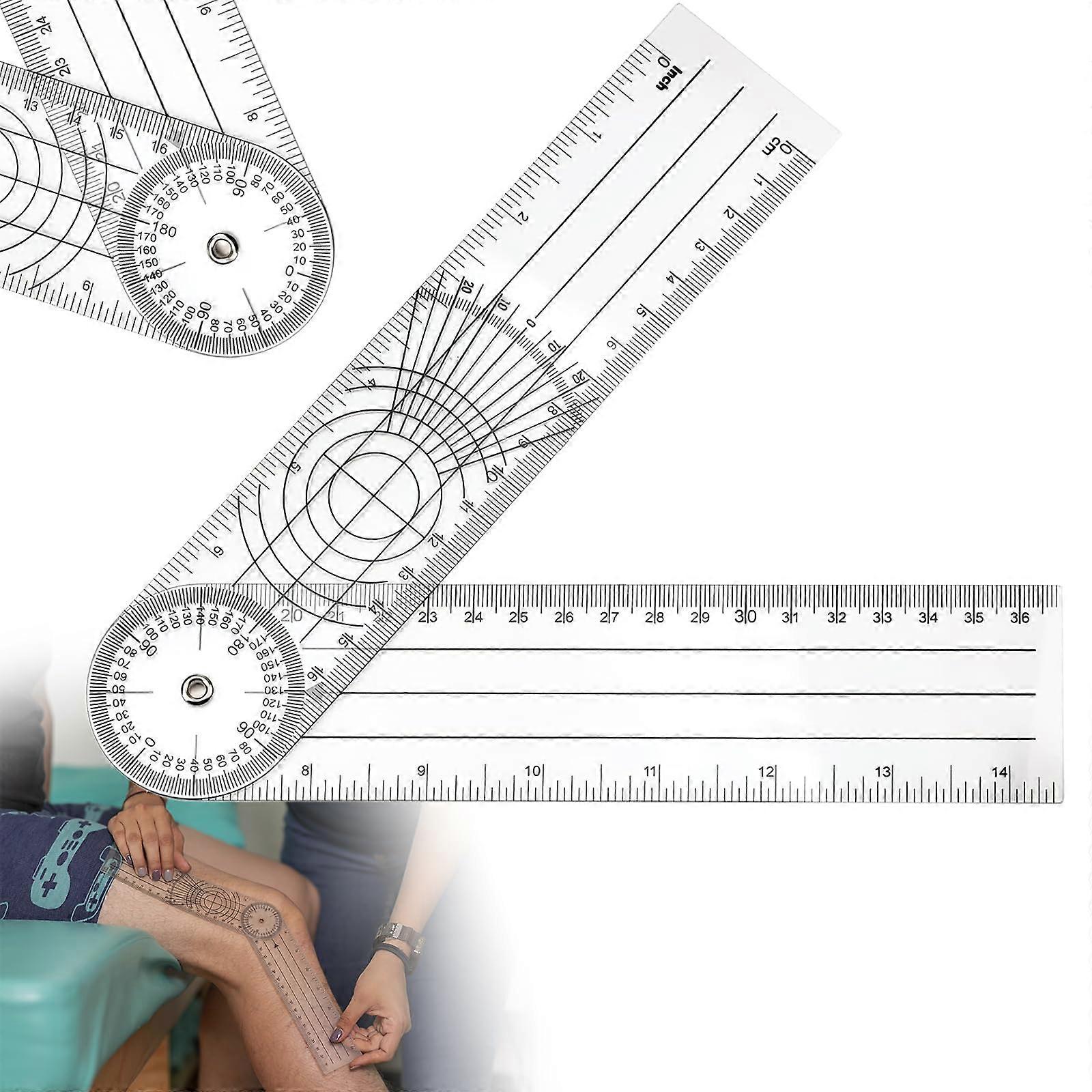 Protractor PVC Goniometer, Transparent 360-Degree Protractor for Physiotherapy, 36 cm Spinal Ruler, Adjustable Angle